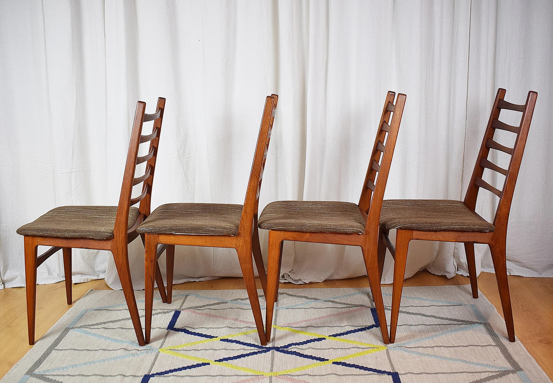 Komplet krzeseł, teak brązowy jasny, wełna beżowa, Benze Sitzmöbel, Niemcy, lata 50. - 86861