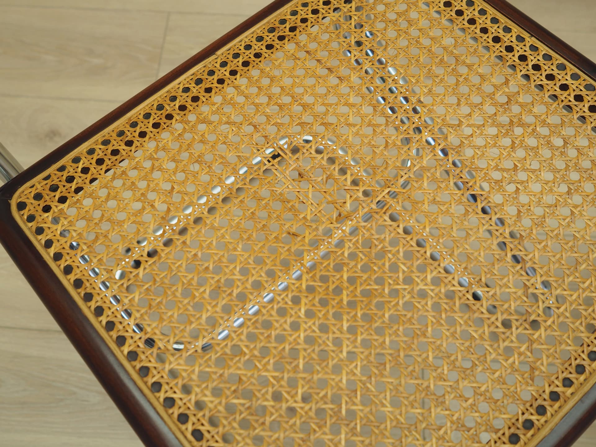 Pair of chairs Bauhaus, brown rattan, dark brown beech, chrome steel, Italy, 1960s. - 83324