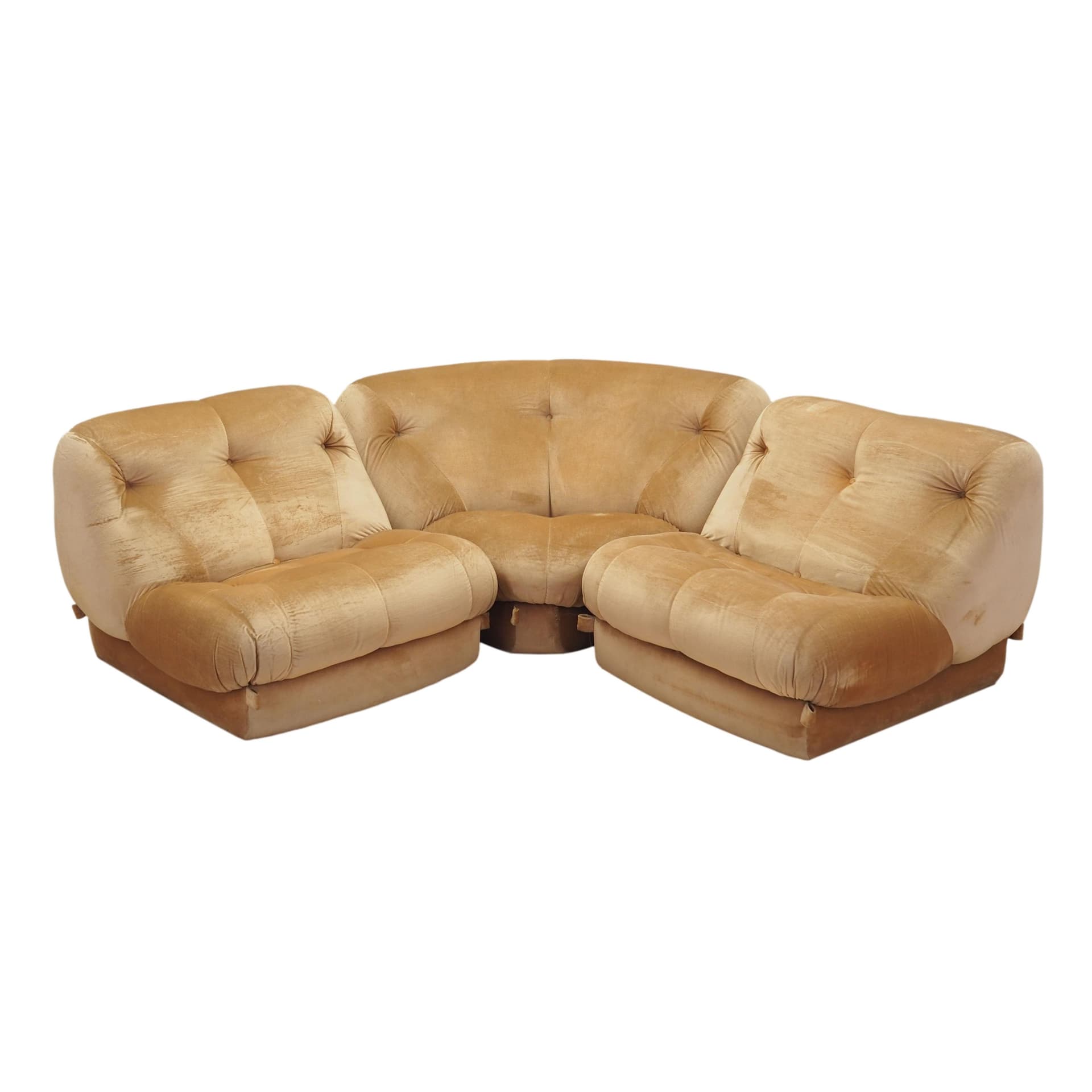 Sofa modułowa, velvet złoty, proj. R. Maturi, Mimo Padova, Włochy, lata 70.