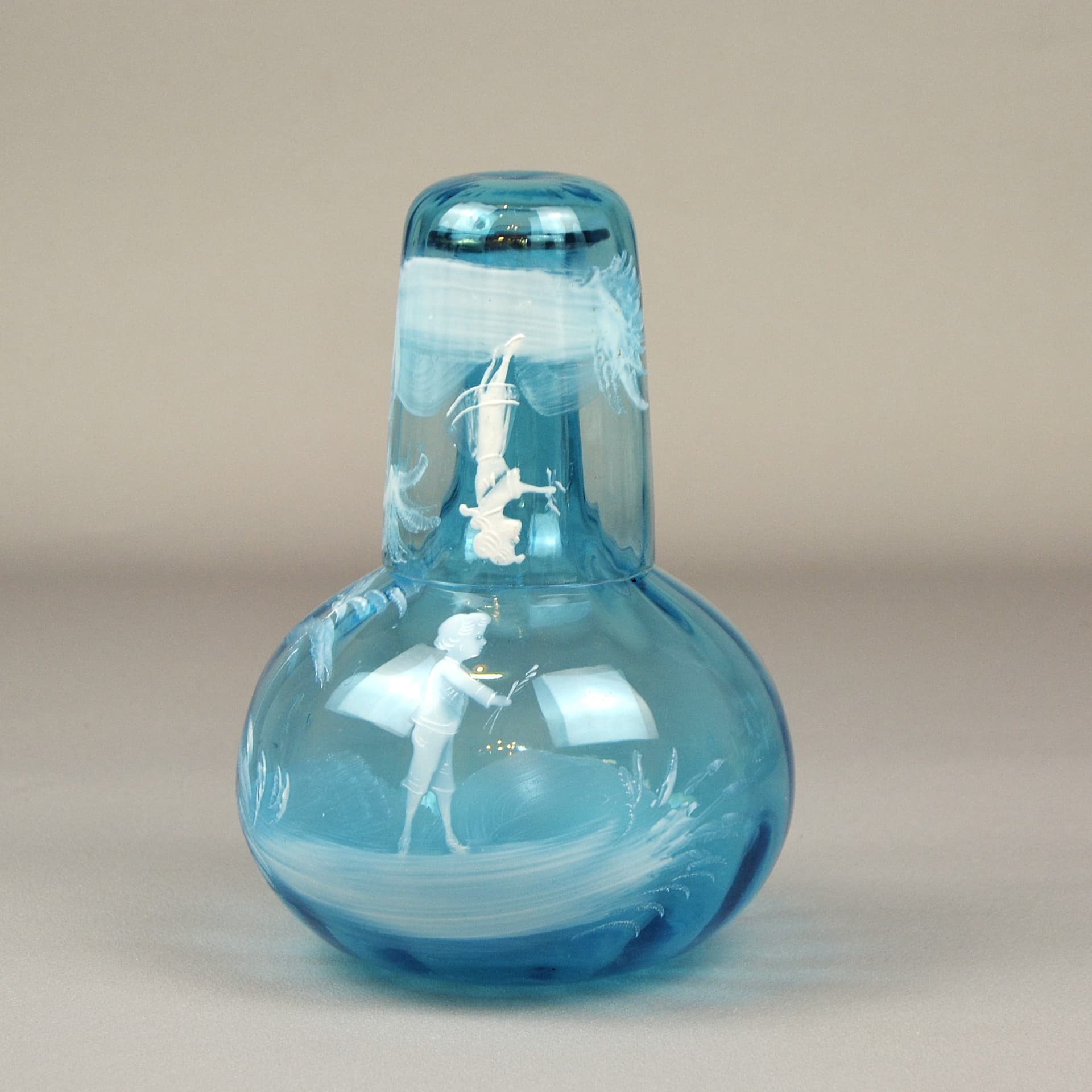 Carafe and glass set, Mary Gregory, blue glass, Czech Republic, 19th c. - 600