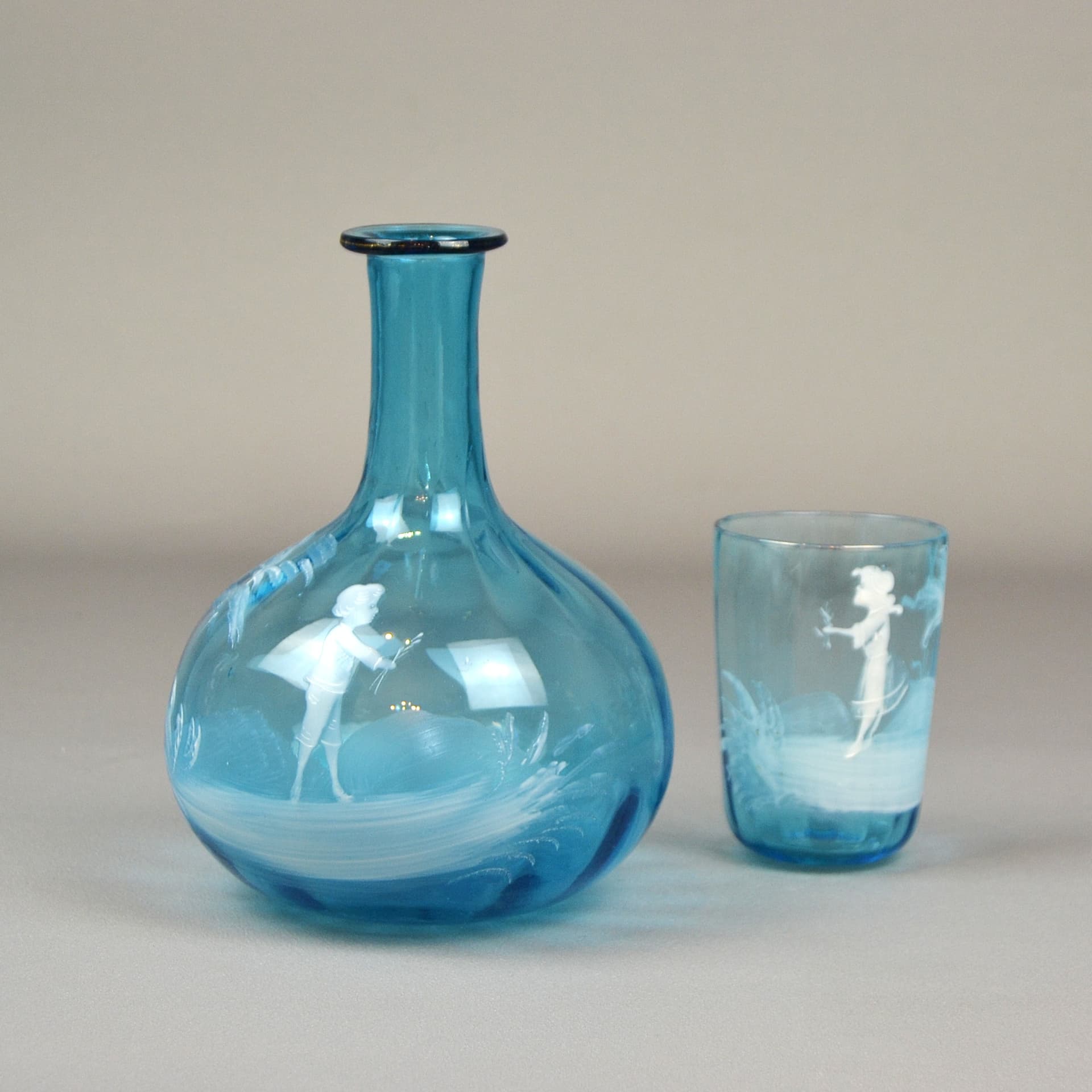 Carafe and glass set, Mary Gregory, blue glass, Czech Republic, 19th c. - 604
