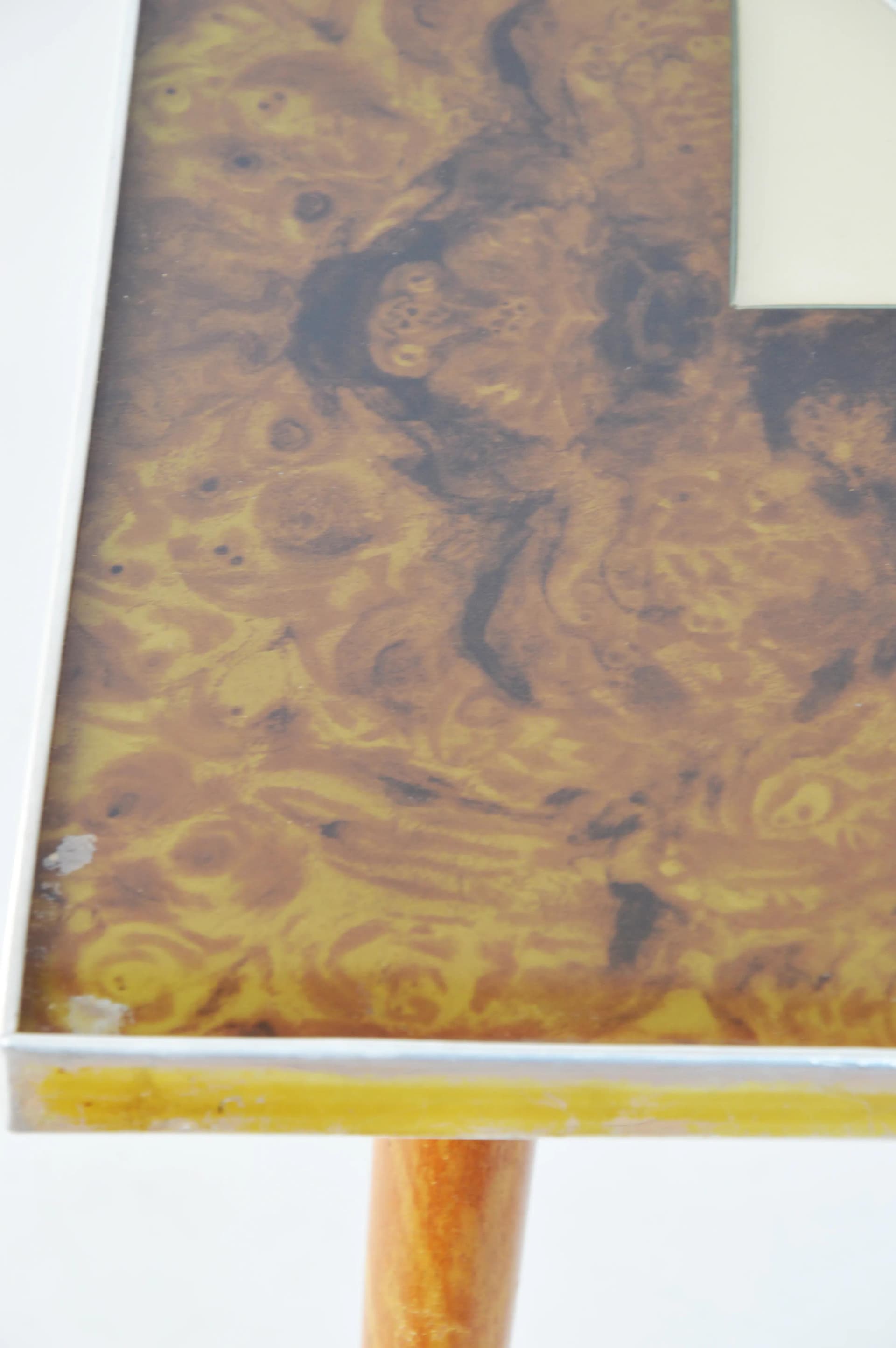 Stolik pomocniczy, brązowy, drewno szkło metal, Niemcy, lata 60. - 86830