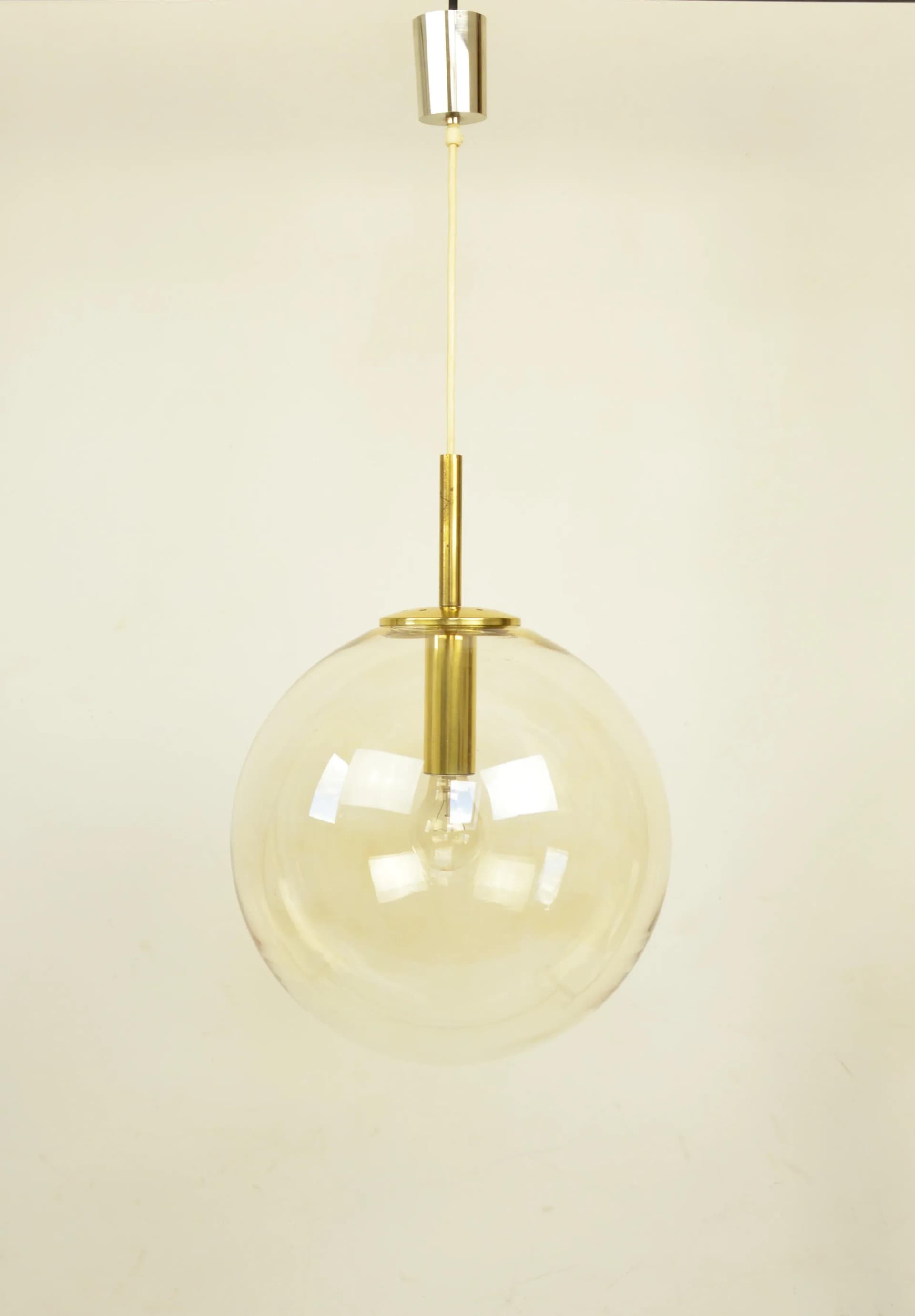 Lampa wisząca, złoty, szkło, Polska, lata 70. - 86826