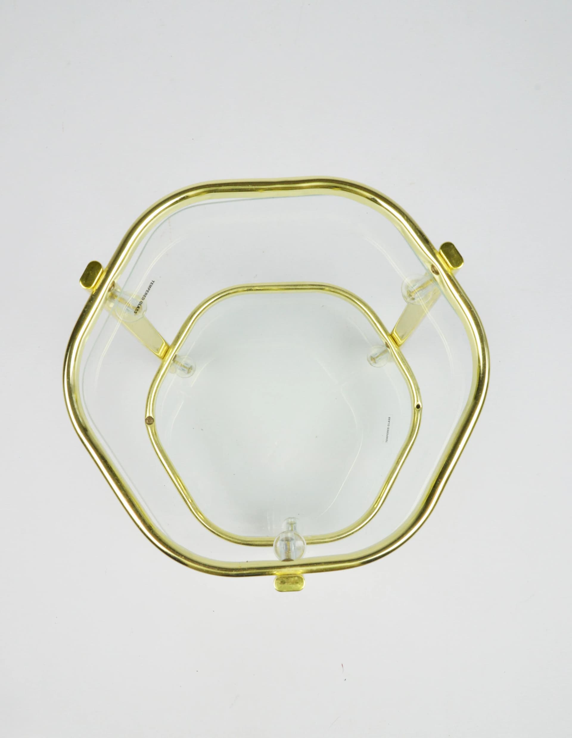 Stolik pomocniczy, złoty metal, szkło przezroczyste, Polska, lata 80. - 86788