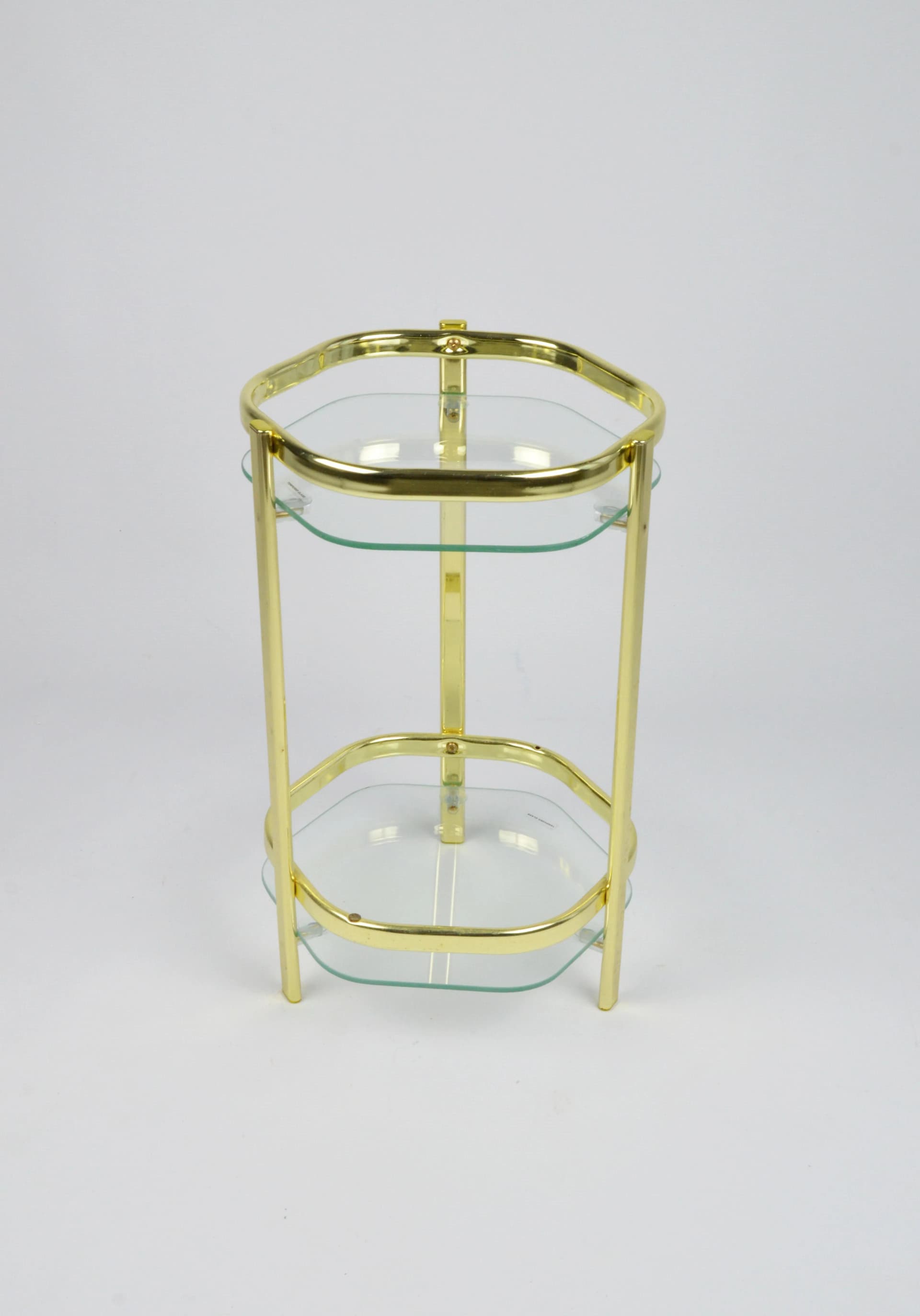 Stolik pomocniczy, złoty metal, szkło przezroczyste, Polska, lata 80. - 86784