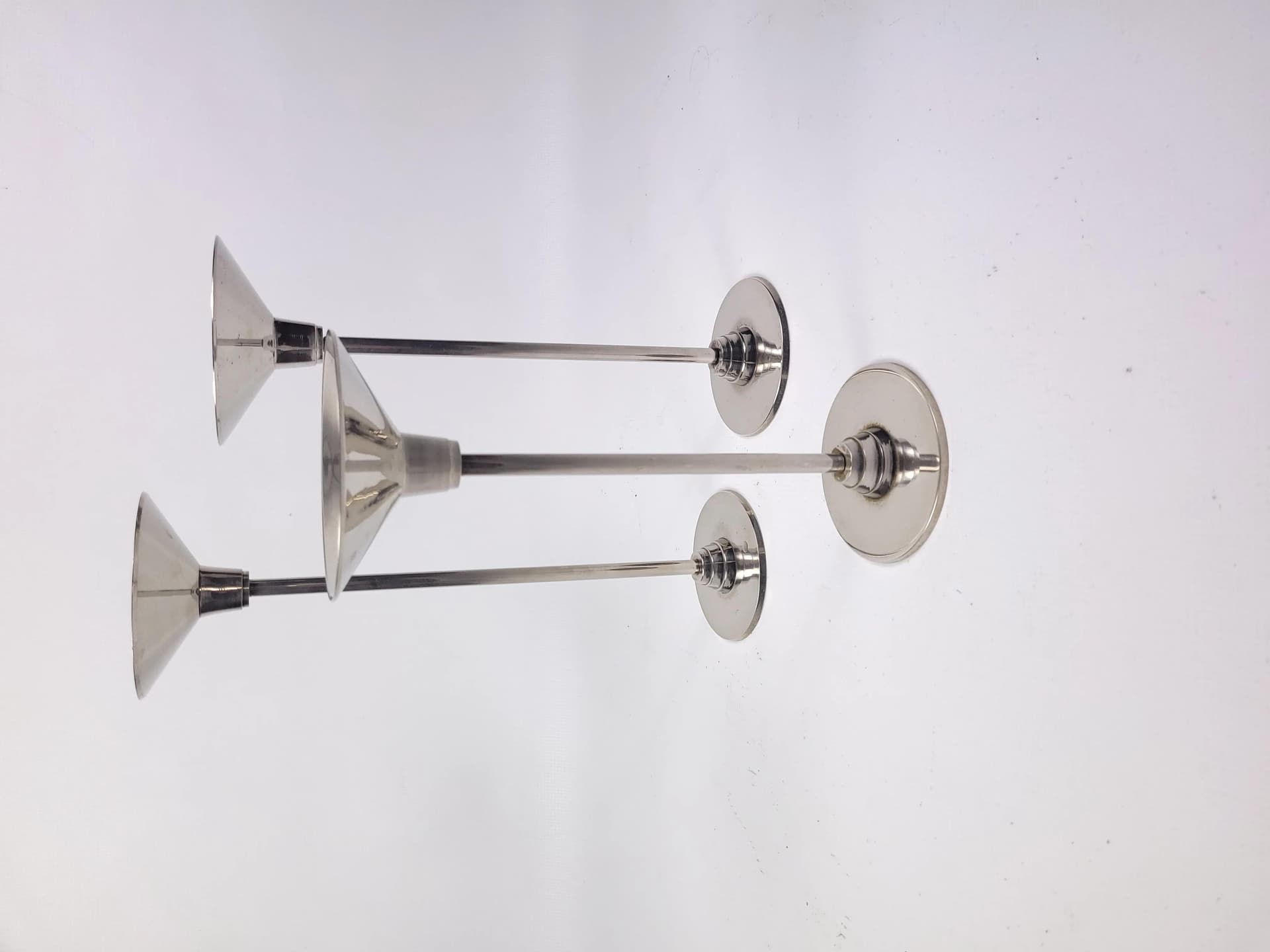 Komplet trzech świeczników modernistycznych, metal szary, Polska, lata 70. - 86761