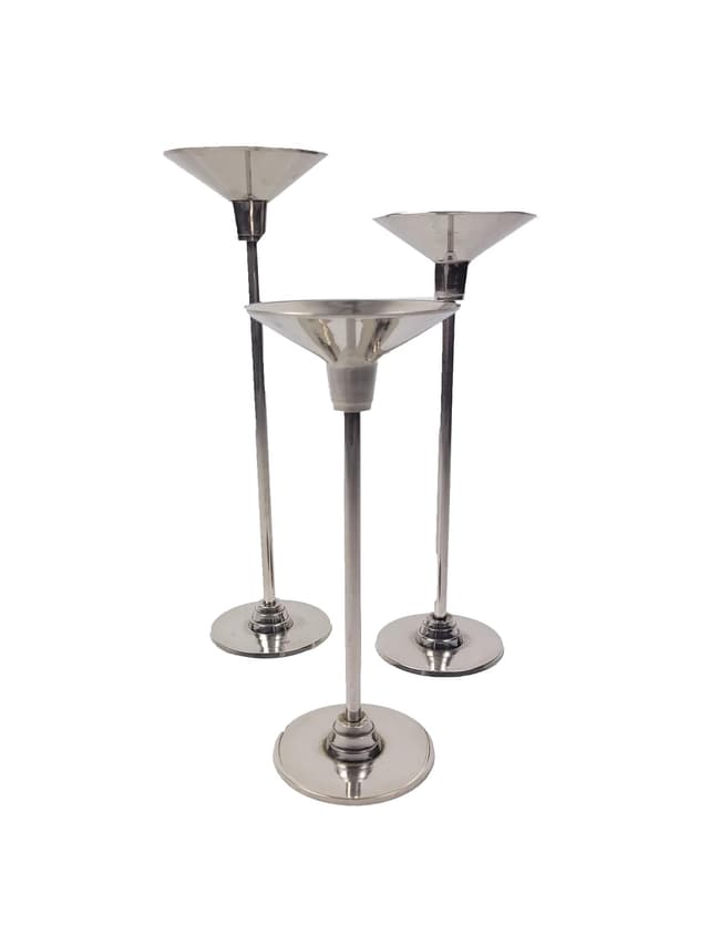 Komplet trzech świeczników modernistycznych, metal szary, Polska, lata 70. - WYMIARY