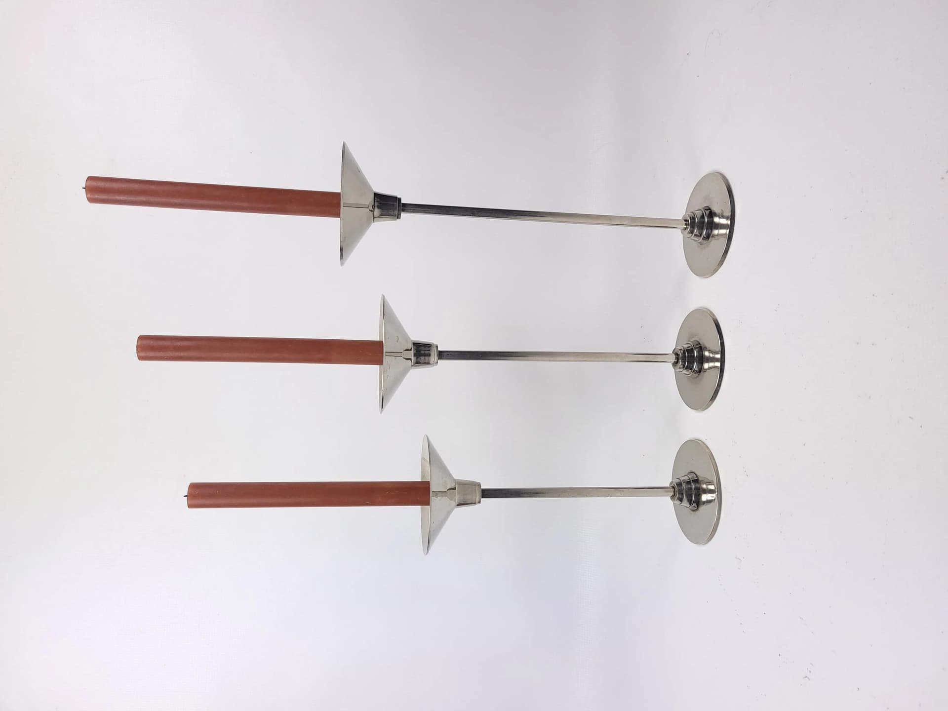 Komplet trzech świeczników modernistycznych, metal szary, Polska, lata 70. - 86764