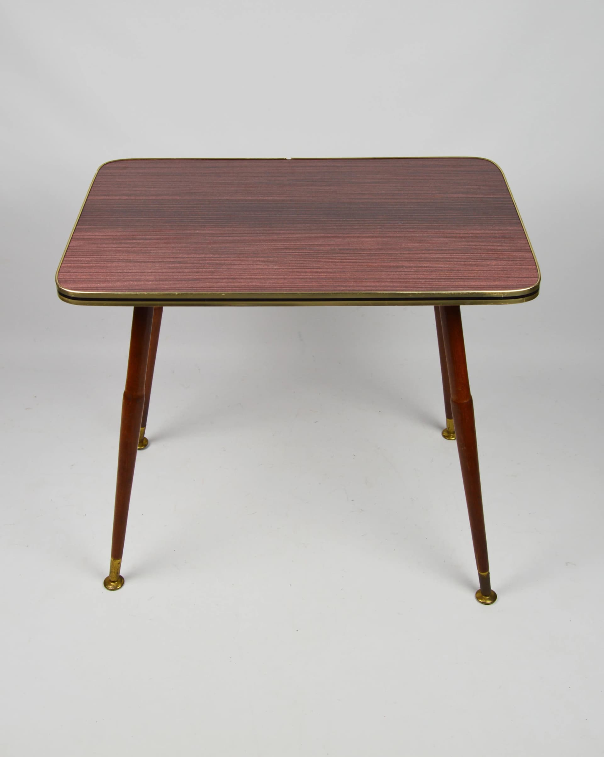 Stolik pomocniczy, drewno brązowy, metal złoty, Polska, lata 70. - 86735