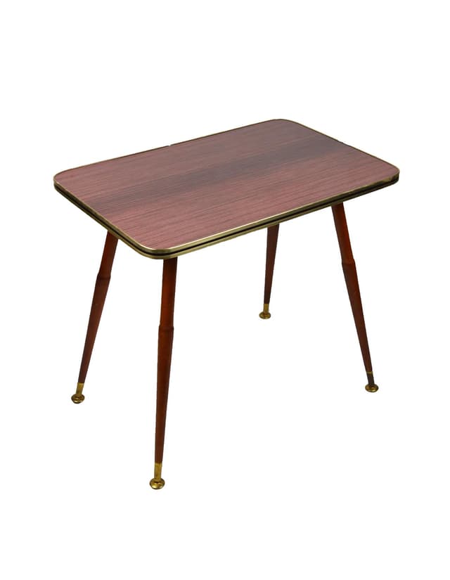 Stolik pomocniczy, drewno brązowy, metal złoty, Polska, lata 70. - WYMIARY