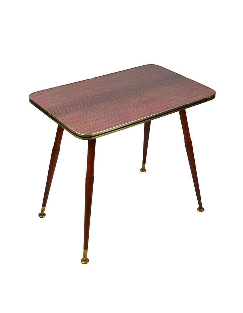 Stolik pomocniczy, drewno brązowy, metal złoty, Polska, lata 70.