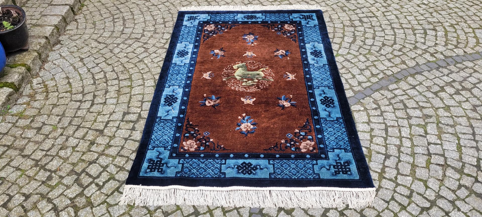 Dywan orientalny, jedwab brązowy, Chiny, lata 80., 125x200 cm - 88974