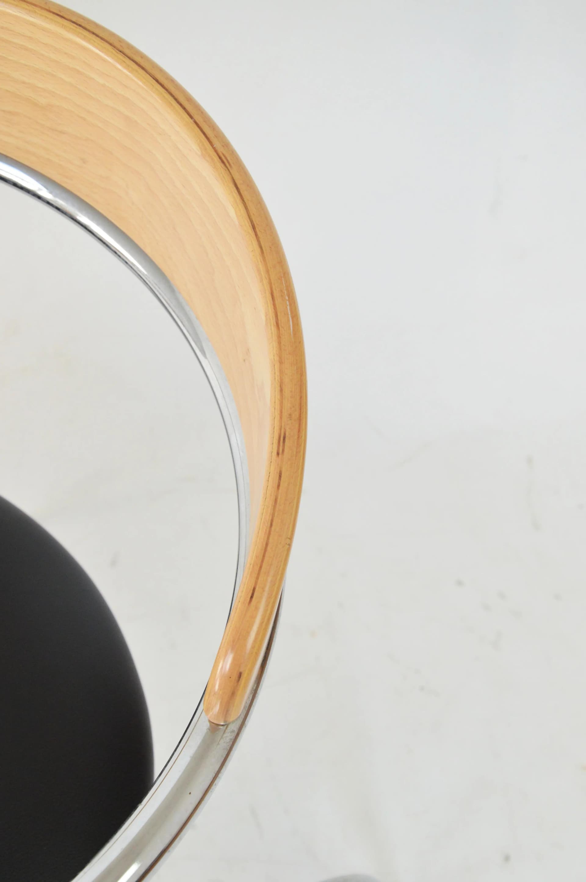 Krzesło Effezeta, skóra czarna, drewno, stal chromowana, Włochy, lata 80. - 86675