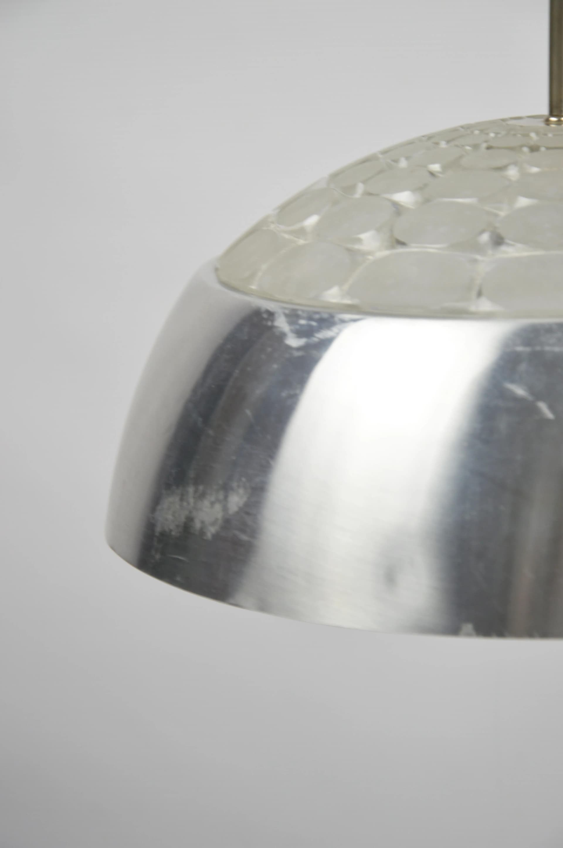 Lampa wisząca, srebrny, aluminium, szkło, Polska, lata 70. - 86629