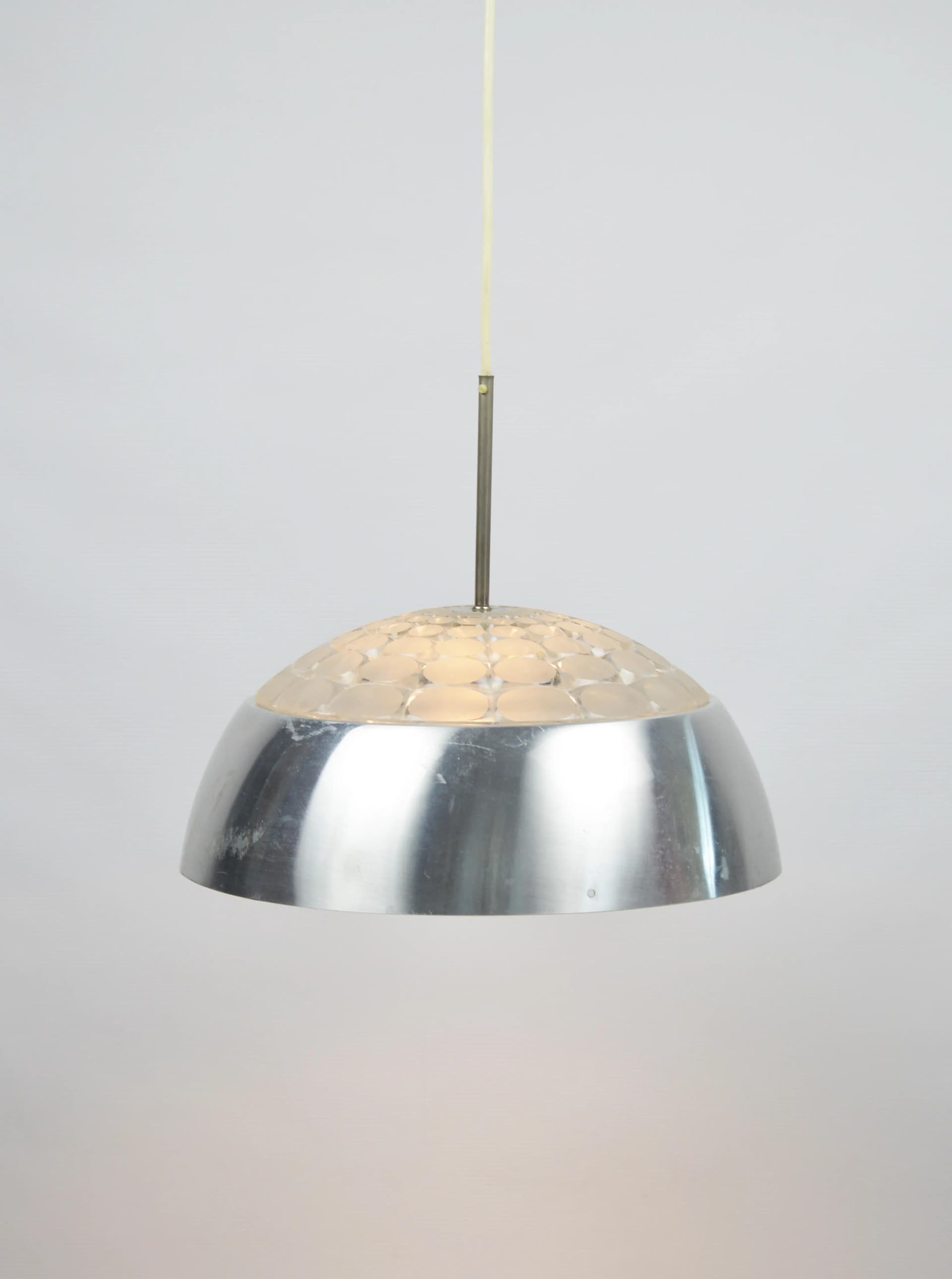 Lampa wisząca, srebrny, aluminium, szkło, Polska, lata 70. - 86630