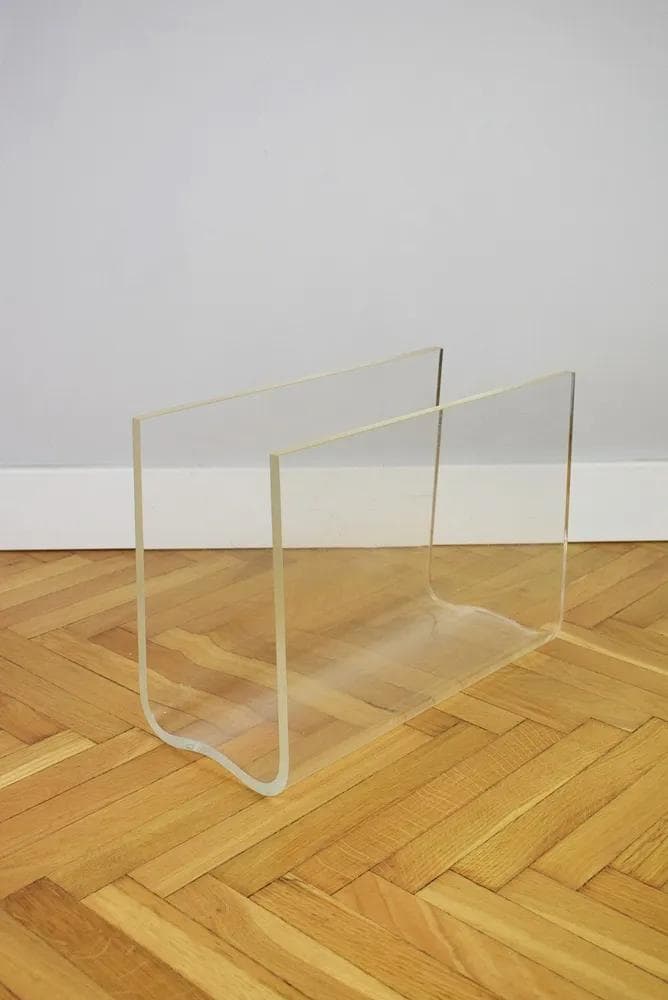 Magazine rack, white plexiglass, Poland, 1970s. - 86610