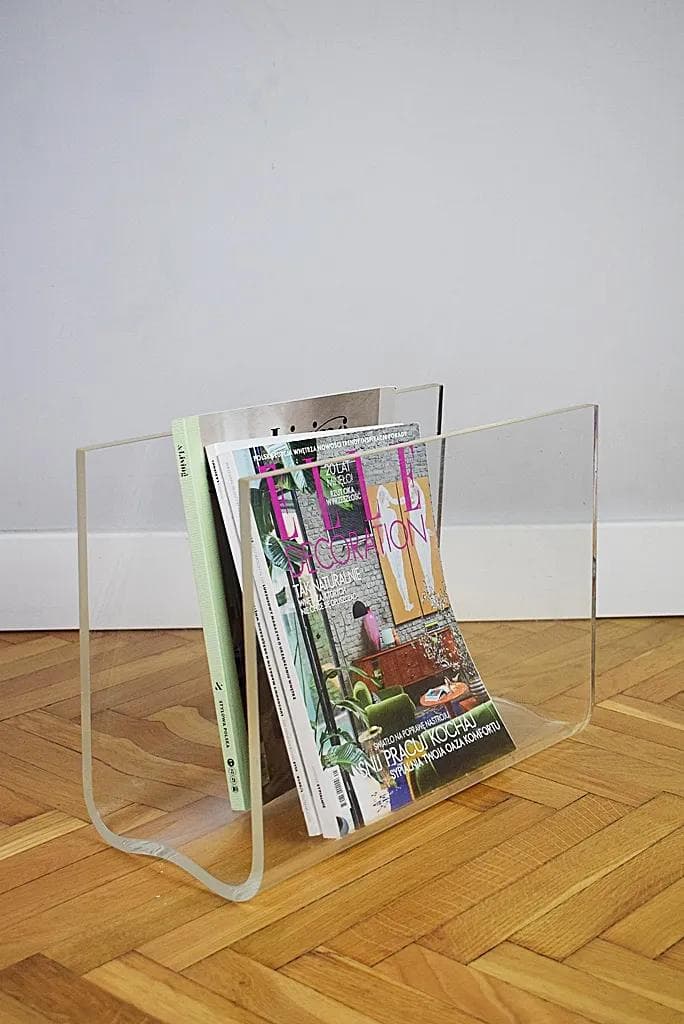 Magazine rack, white plexiglass, Poland, 1970s. - 86608