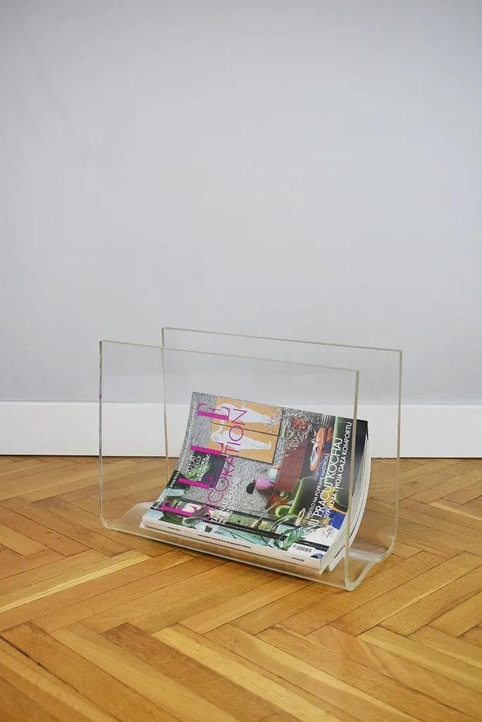 Magazine rack, white plexiglass, Poland, 1970s. - 86607