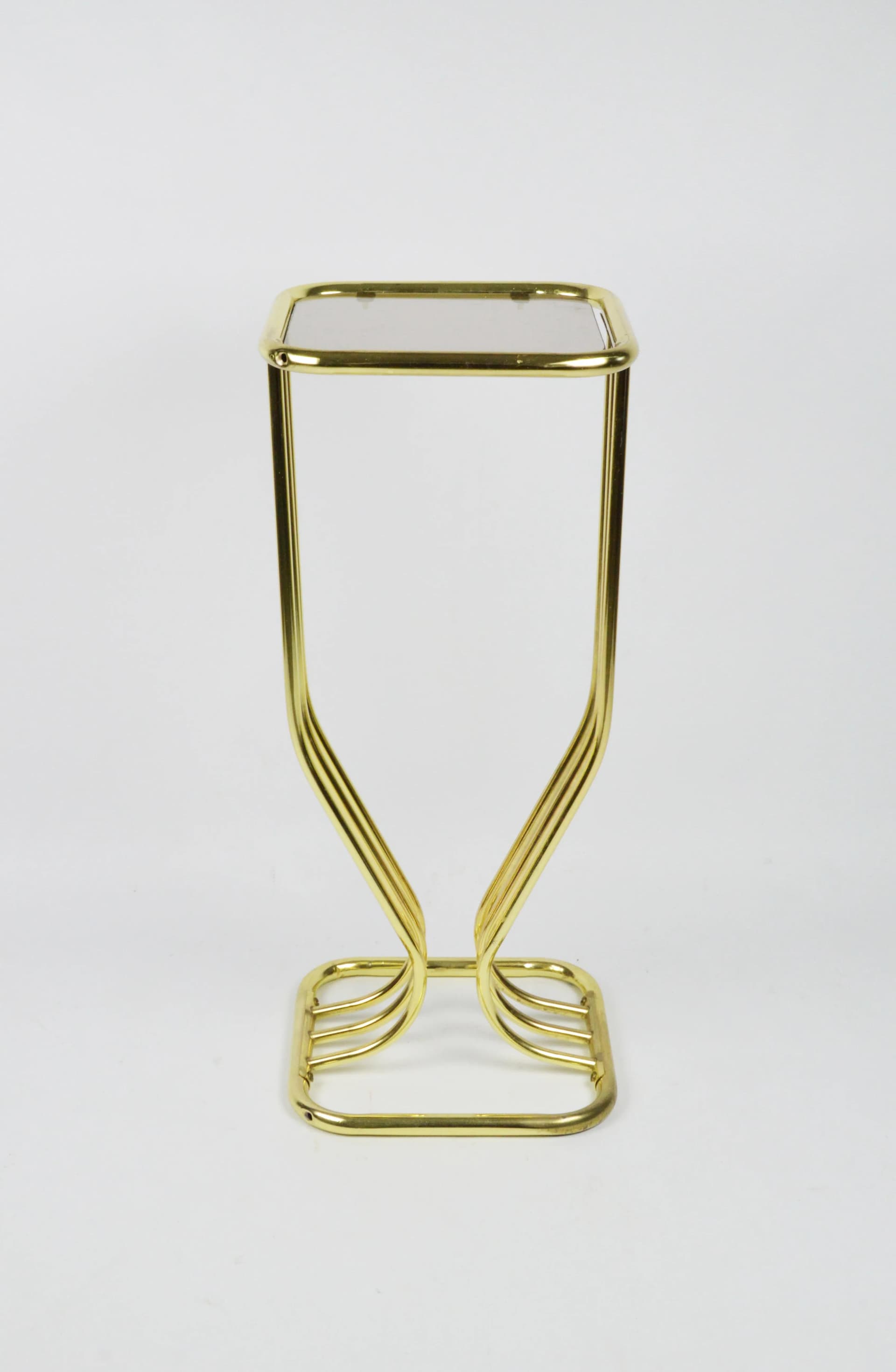 Kwietnik Hollywood Regency, metal złoty, szkło dymione, lata 80. - 86582