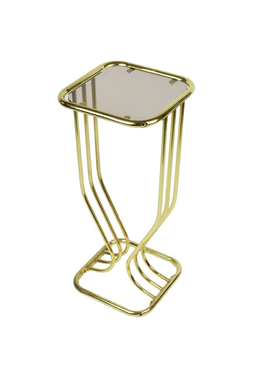 Kwietnik Hollywood Regency, metal złoty, szkło dymione, lata 80.