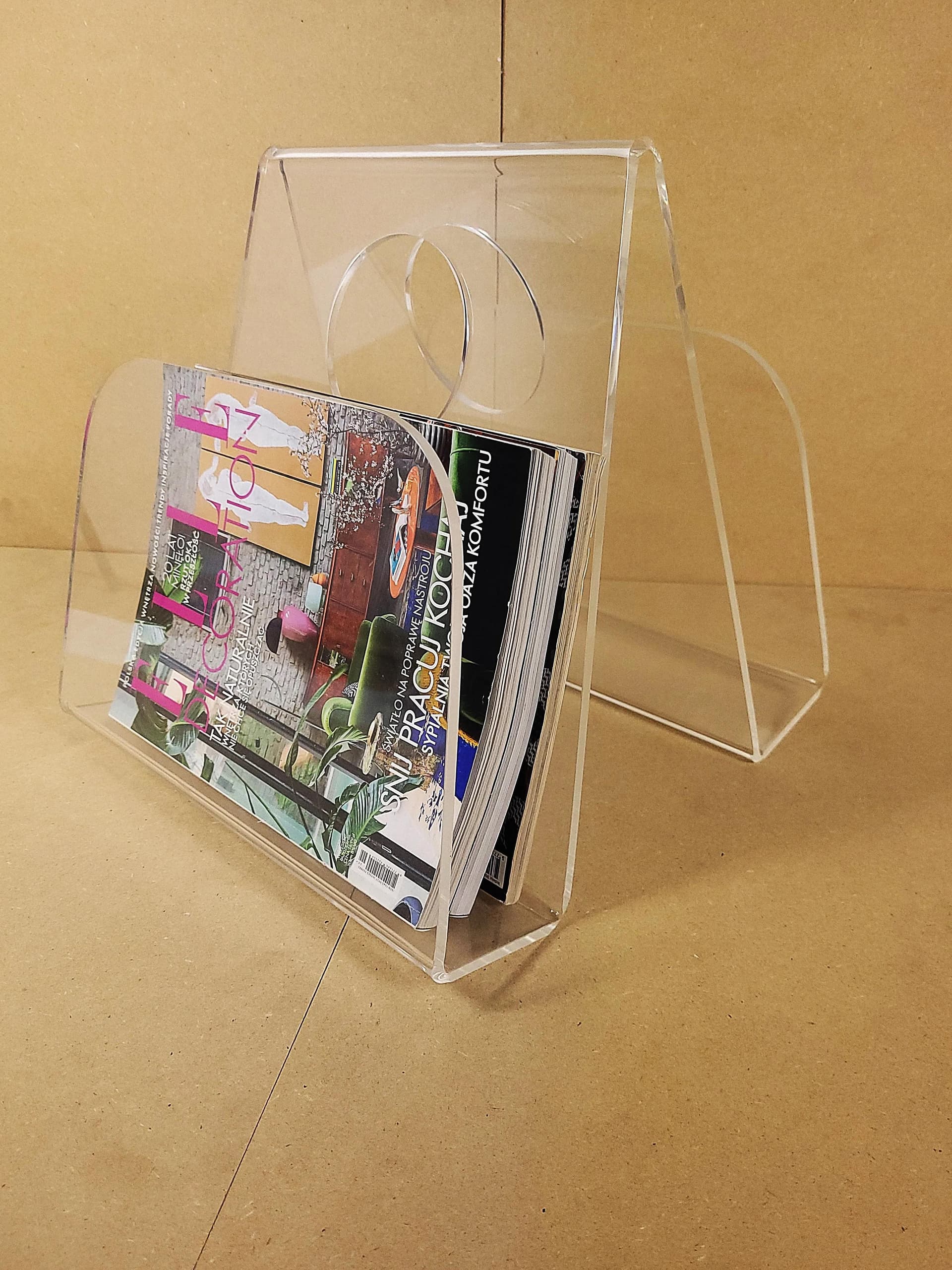 Magazine rack, transparent plexiglass, Poland, 1970s. - 86559