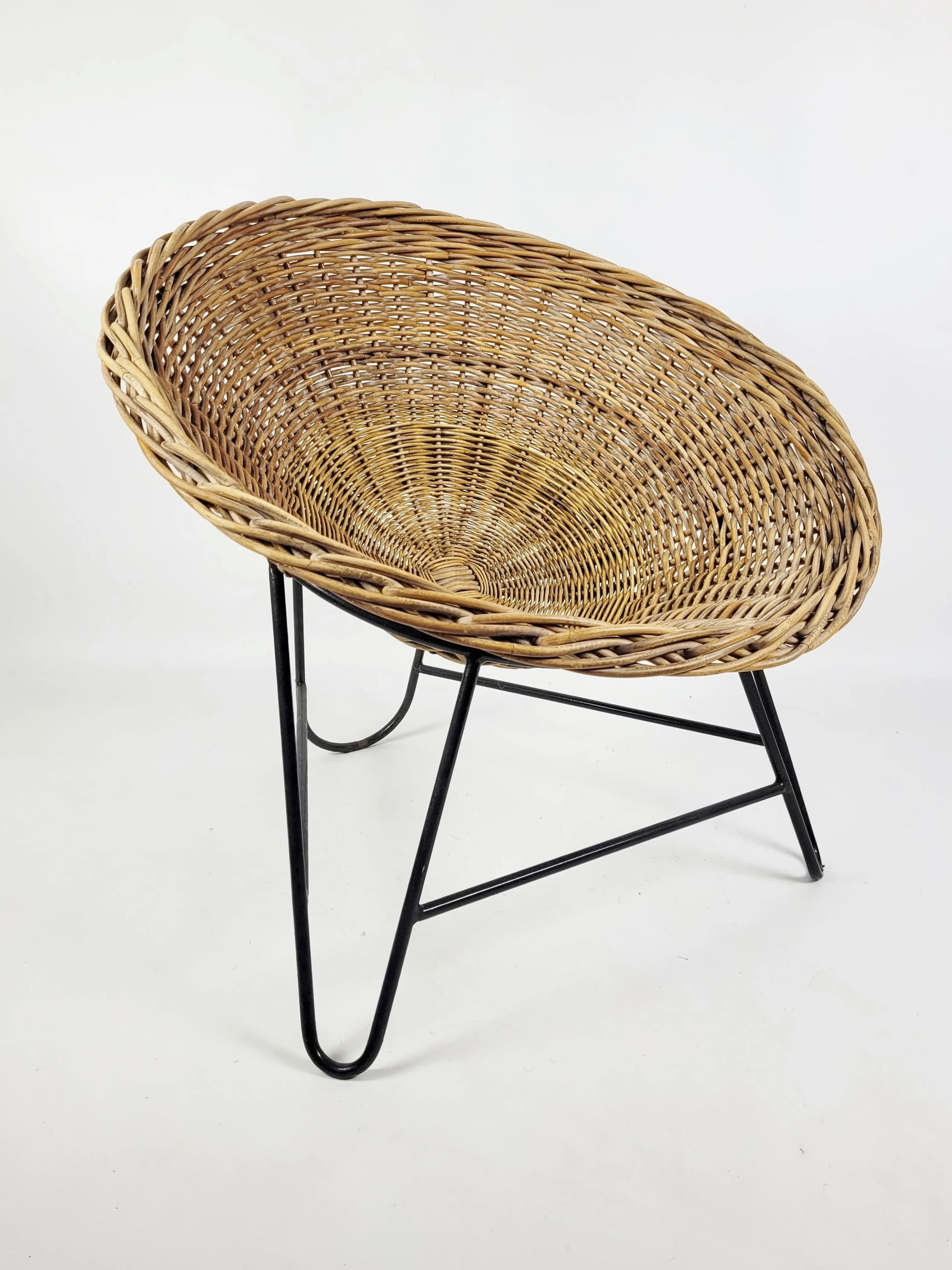 Armchair, brown wicker, black metal, Poland, 1970s. - 86528