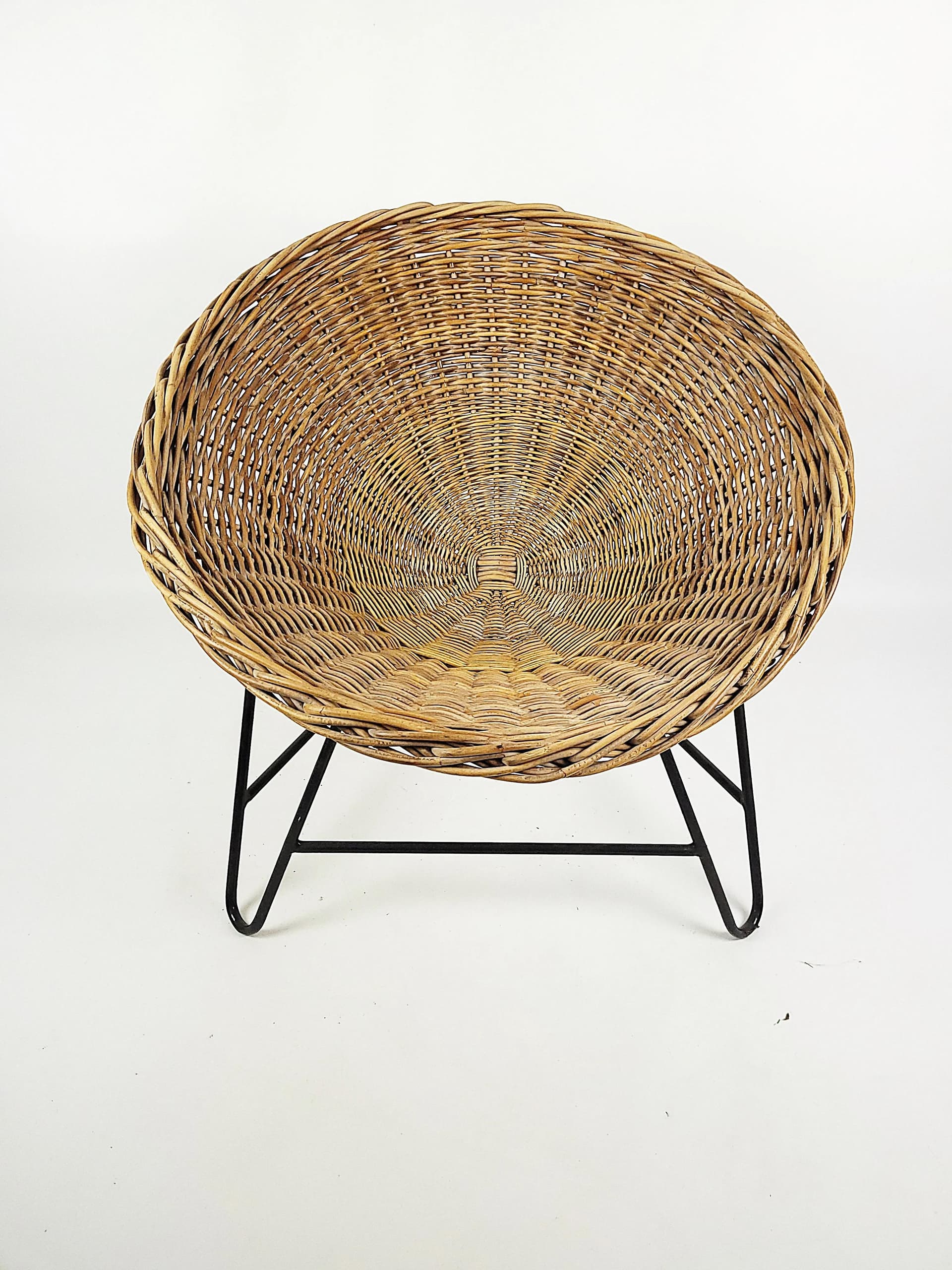 Armchair, brown wicker, black metal, Poland, 1970s. - 86527