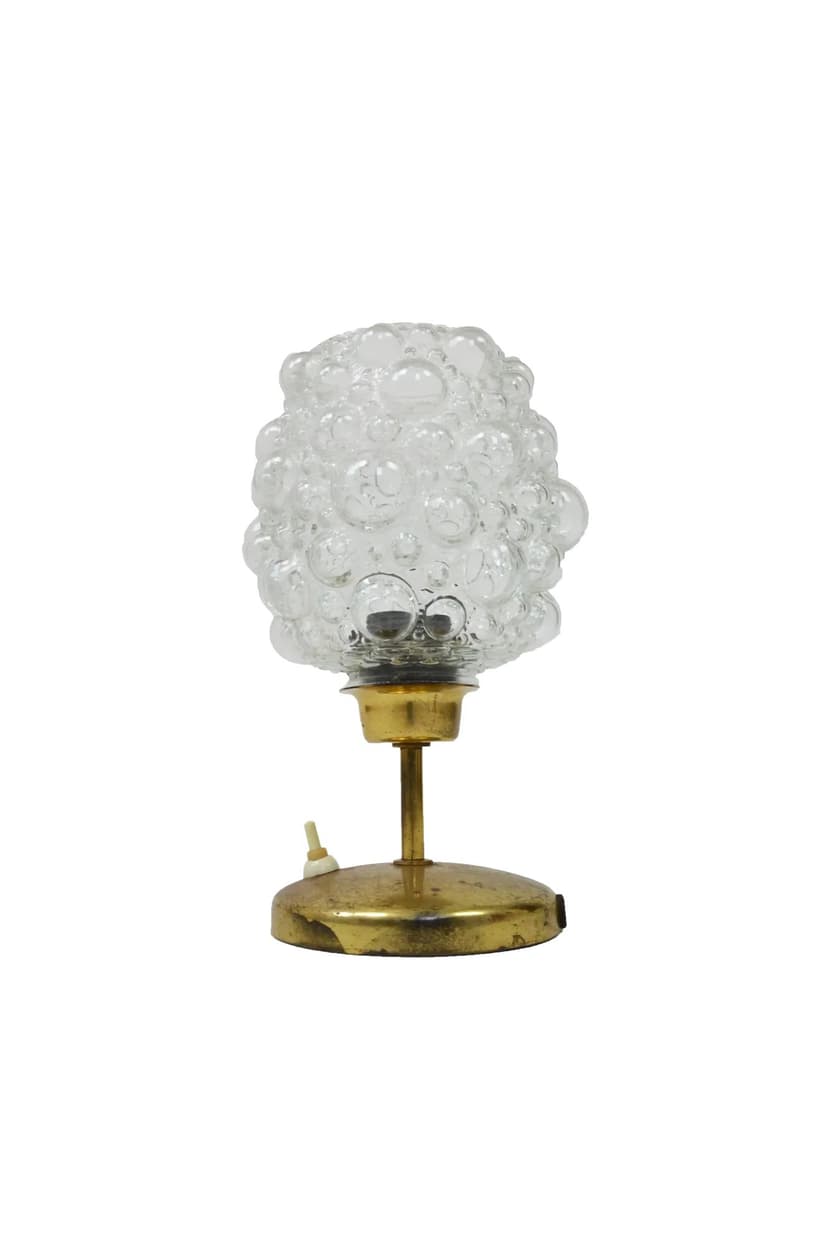 Lampka stołowa Bubble, szkło transparentne, mosiądz, Polska, lata 70.