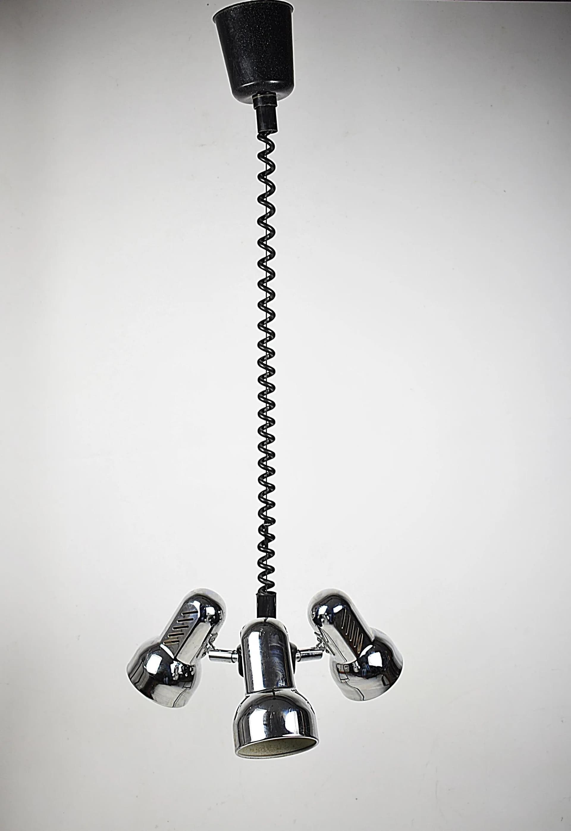 Lampa wisząca, chrom srebrny, metal, Polska, lata 80. - 86515