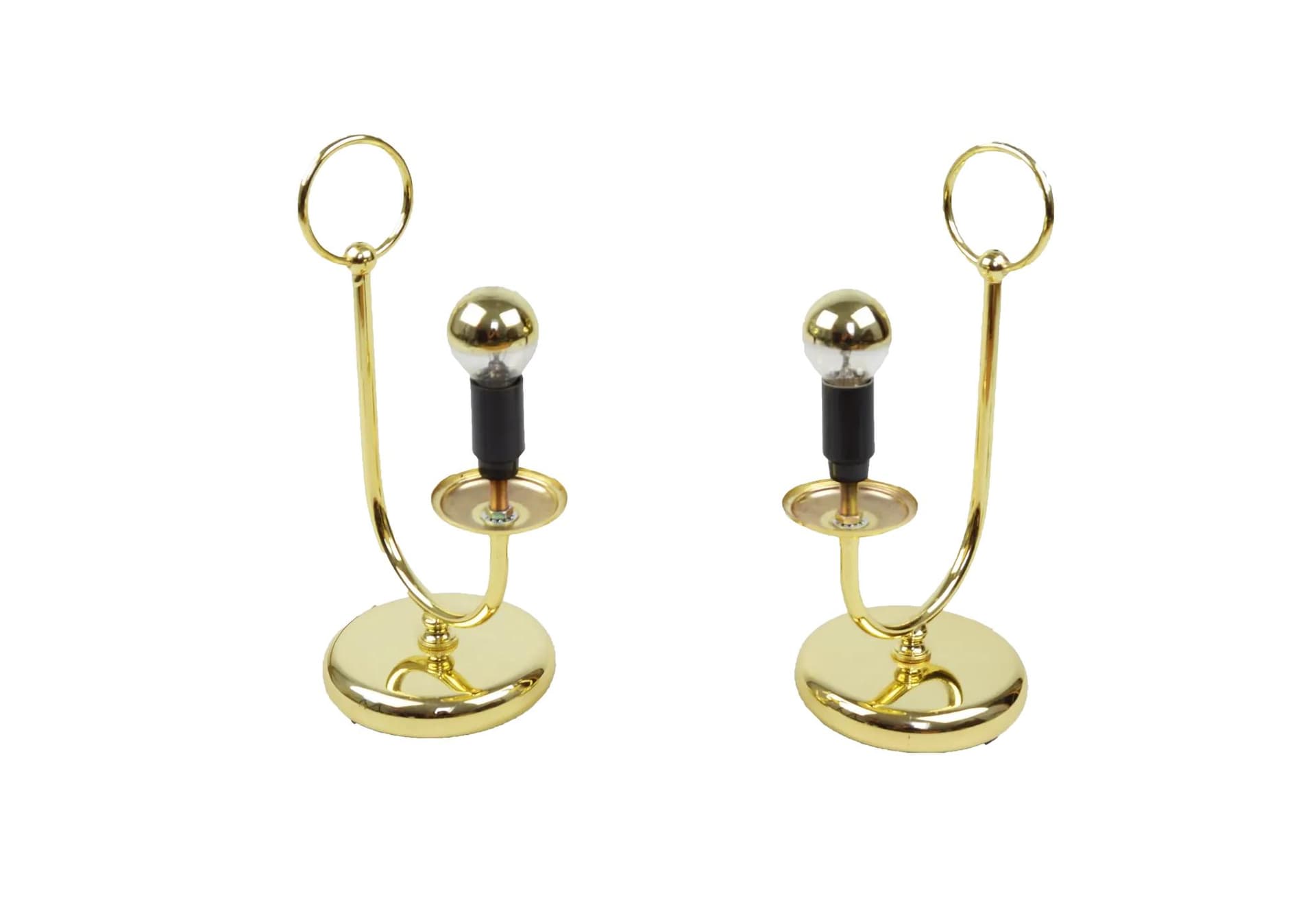 Pair of table lamps, gold metal, Massive, Belgium, 1980s.