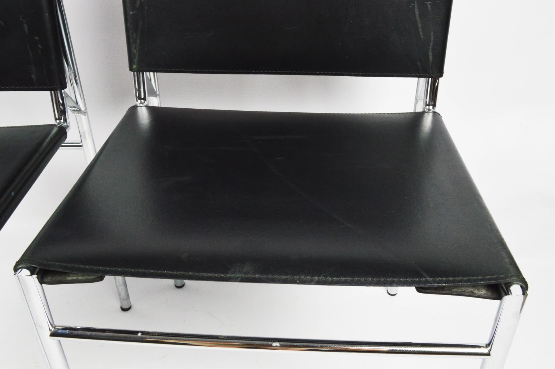 Chair Roquebrune, black artificial leather, chromed steel, inspired by E. Gray, 1970s - 86434