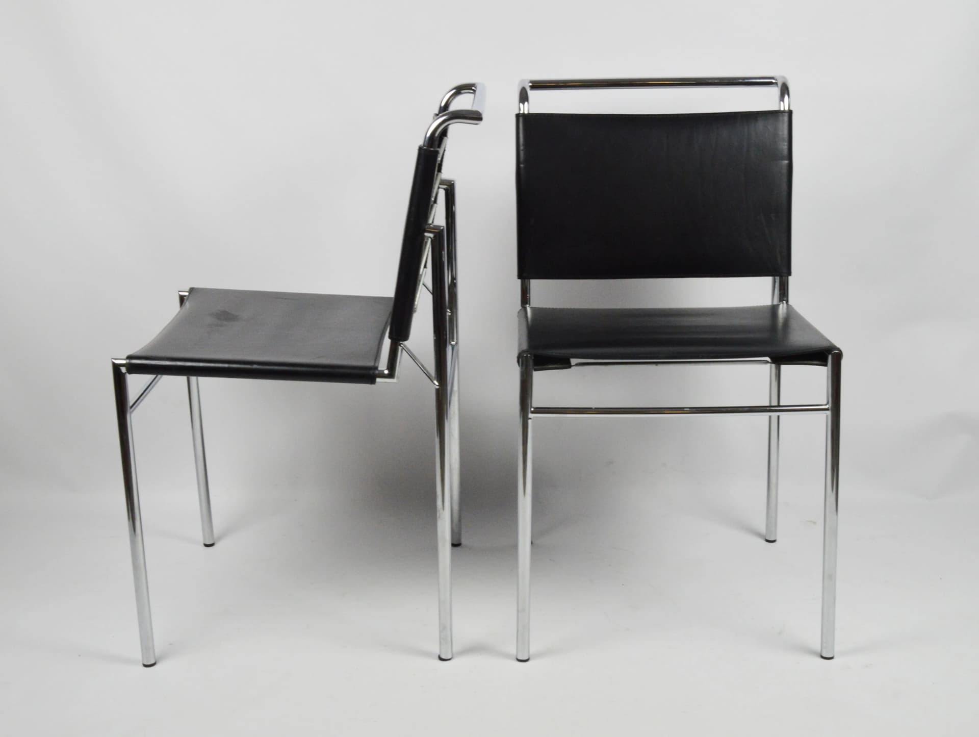 Chair Roquebrune, black artificial leather, chromed steel, inspired by E. Gray, 1970s - 86427