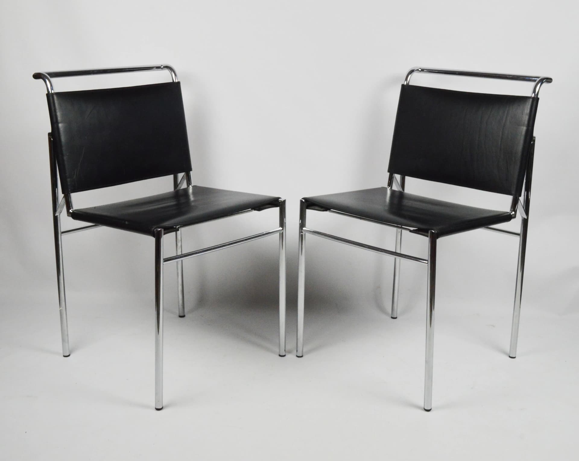 Chair Roquebrune, black artificial leather, chromed steel, inspired by E. Gray, 1970s - 86429