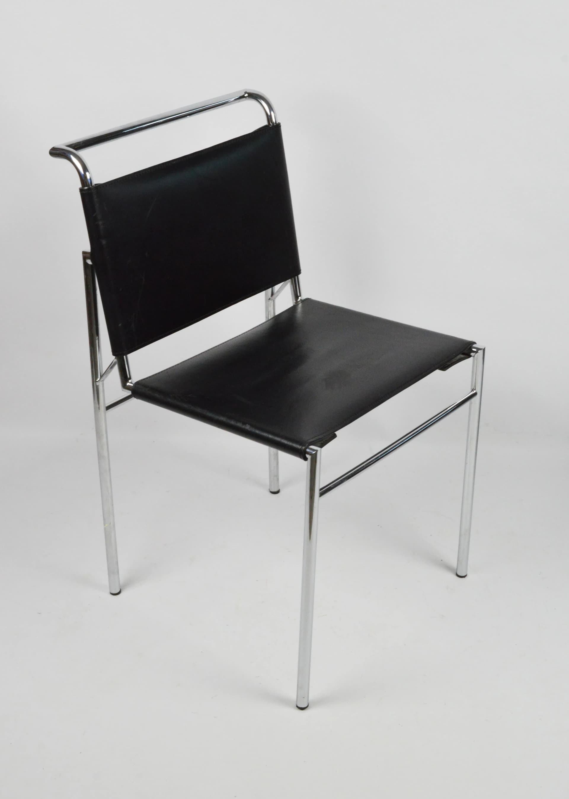 Chair Roquebrune, black artificial leather, chromed steel, inspired by E. Gray, 1970s - 86432