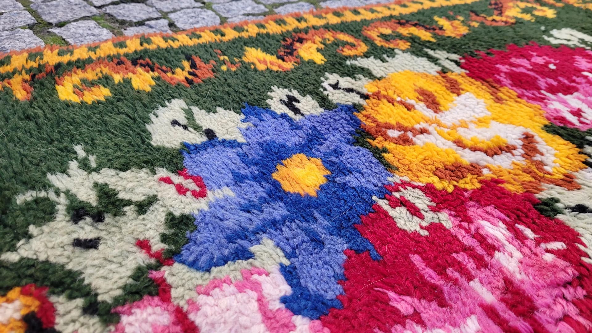 Dywan kilim, butelkowa zieleń, wełna, Polska, lata 60., 92x175 cm - 88762