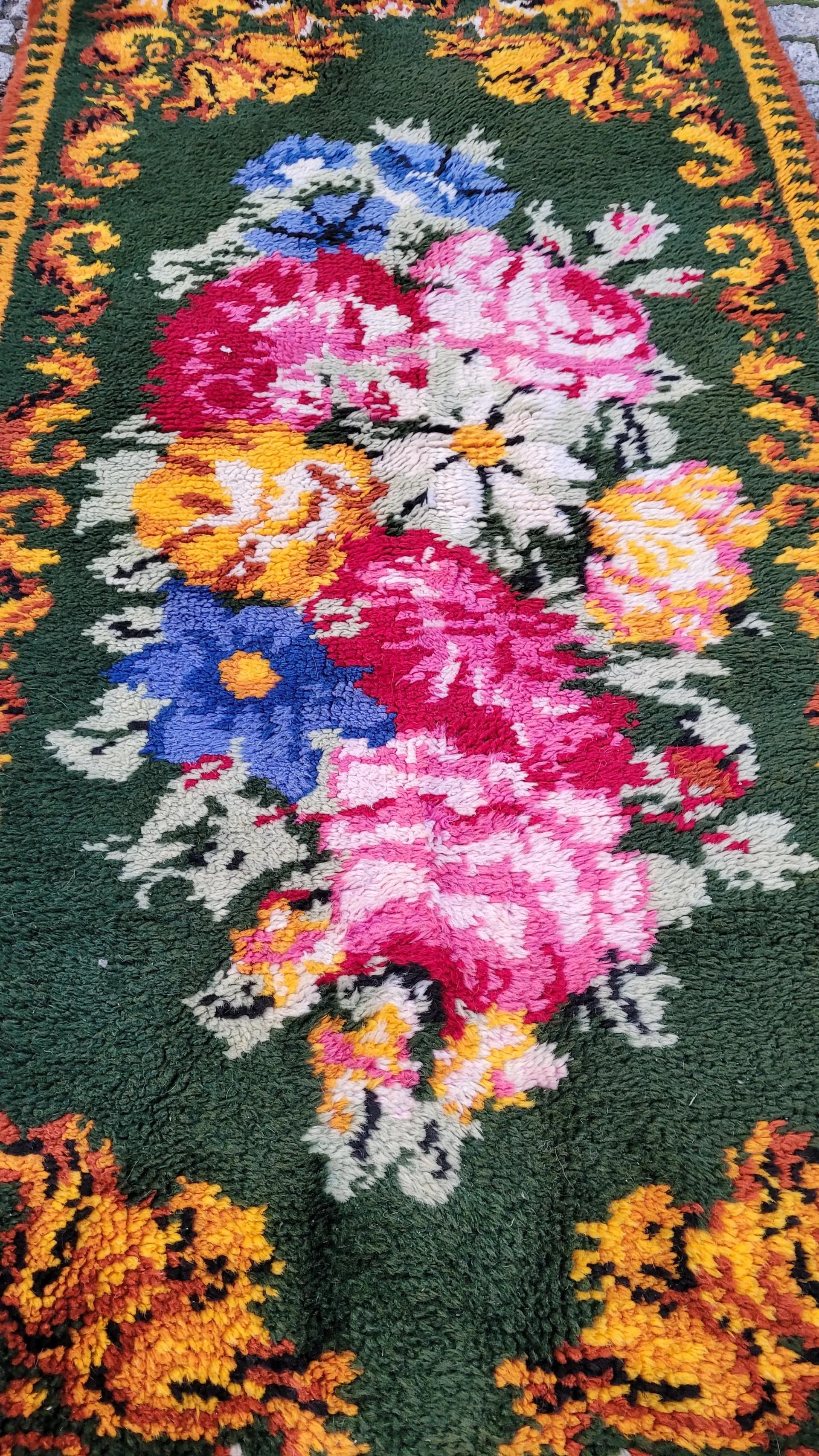 Dywan kilim, butelkowa zieleń, wełna, Polska, lata 60., 92x175 cm - 88766