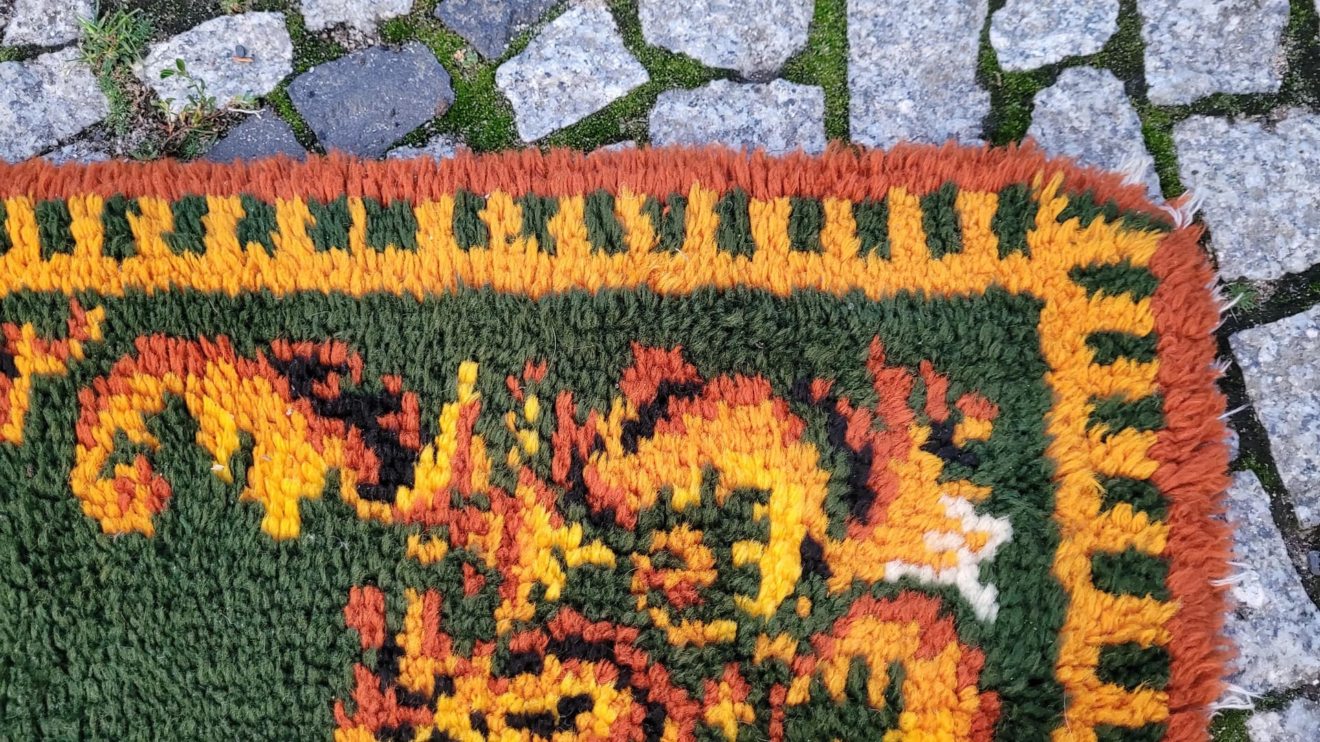 Dywan kilim, butelkowa zieleń, wełna, Polska, lata 60., 92x175 cm - 88769