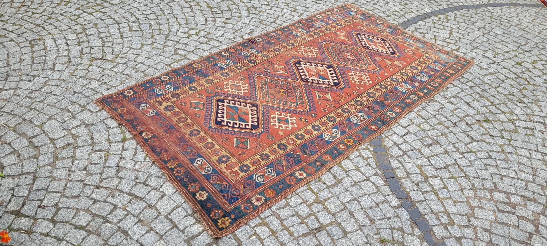 Rug Kazak, 122x232 cm, red, wool, Azerbaijan, 19th c. - 88752