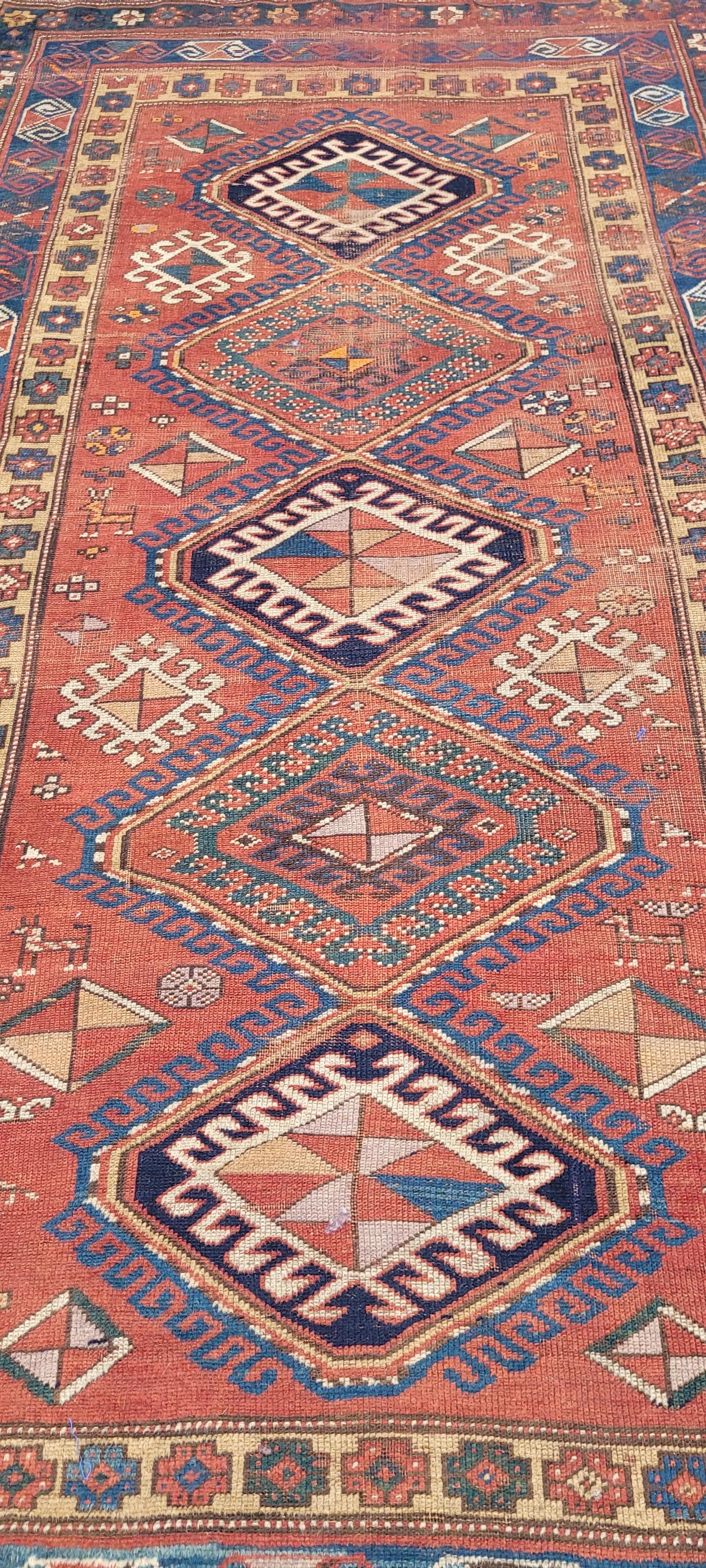 Rug Kazak, 122x232 cm, red, wool, Azerbaijan, 19th c. - 88760