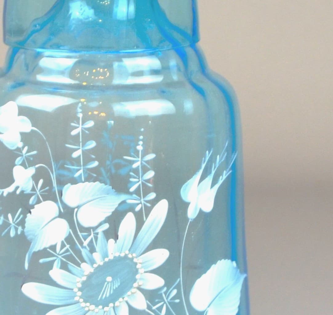 Karafka do wody ze szklanką Mary Gregory, niebieski, szkło, Czechy, XIX w. - 619