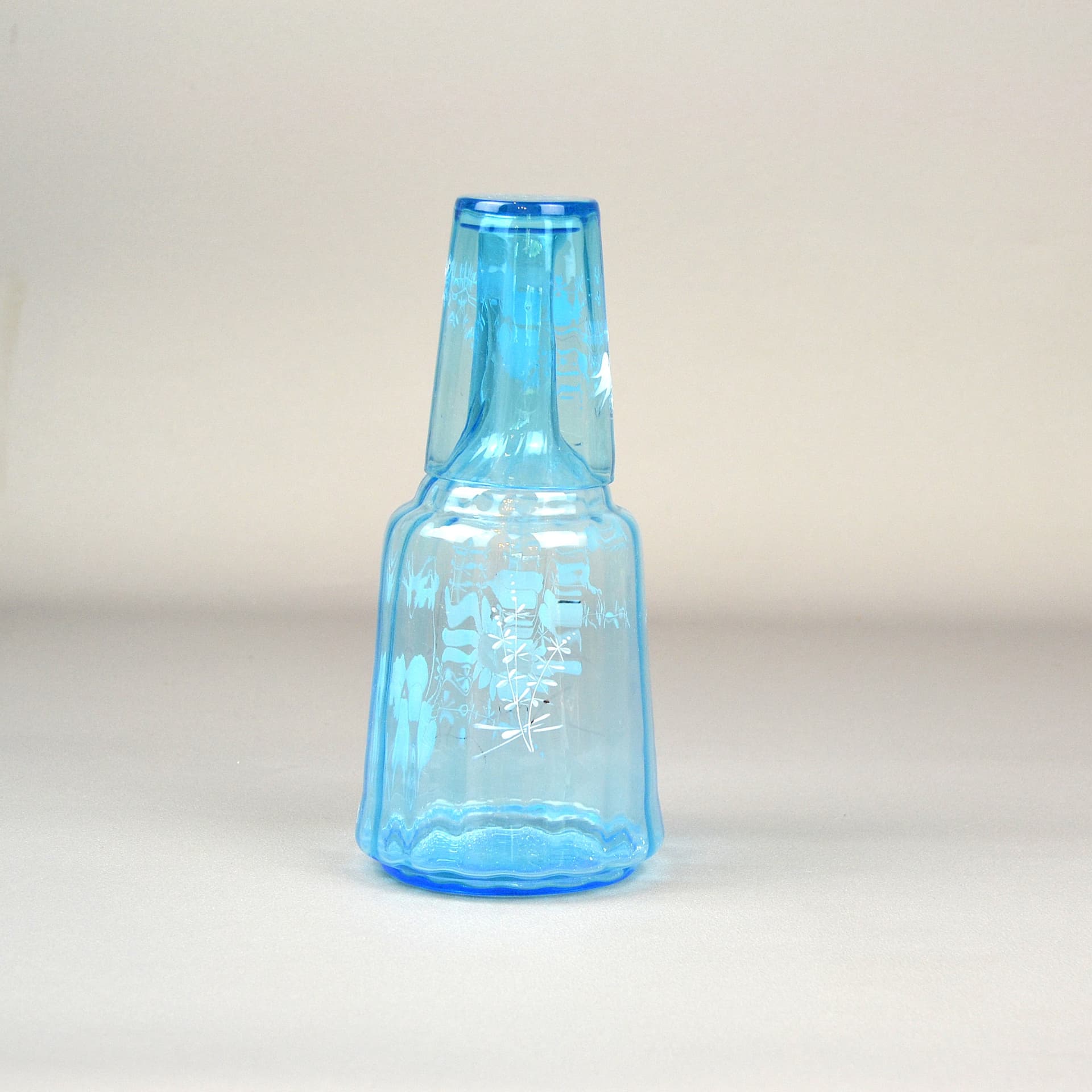 Karafka do wody ze szklanką Mary Gregory, niebieski, szkło, Czechy, XIX w. - 616