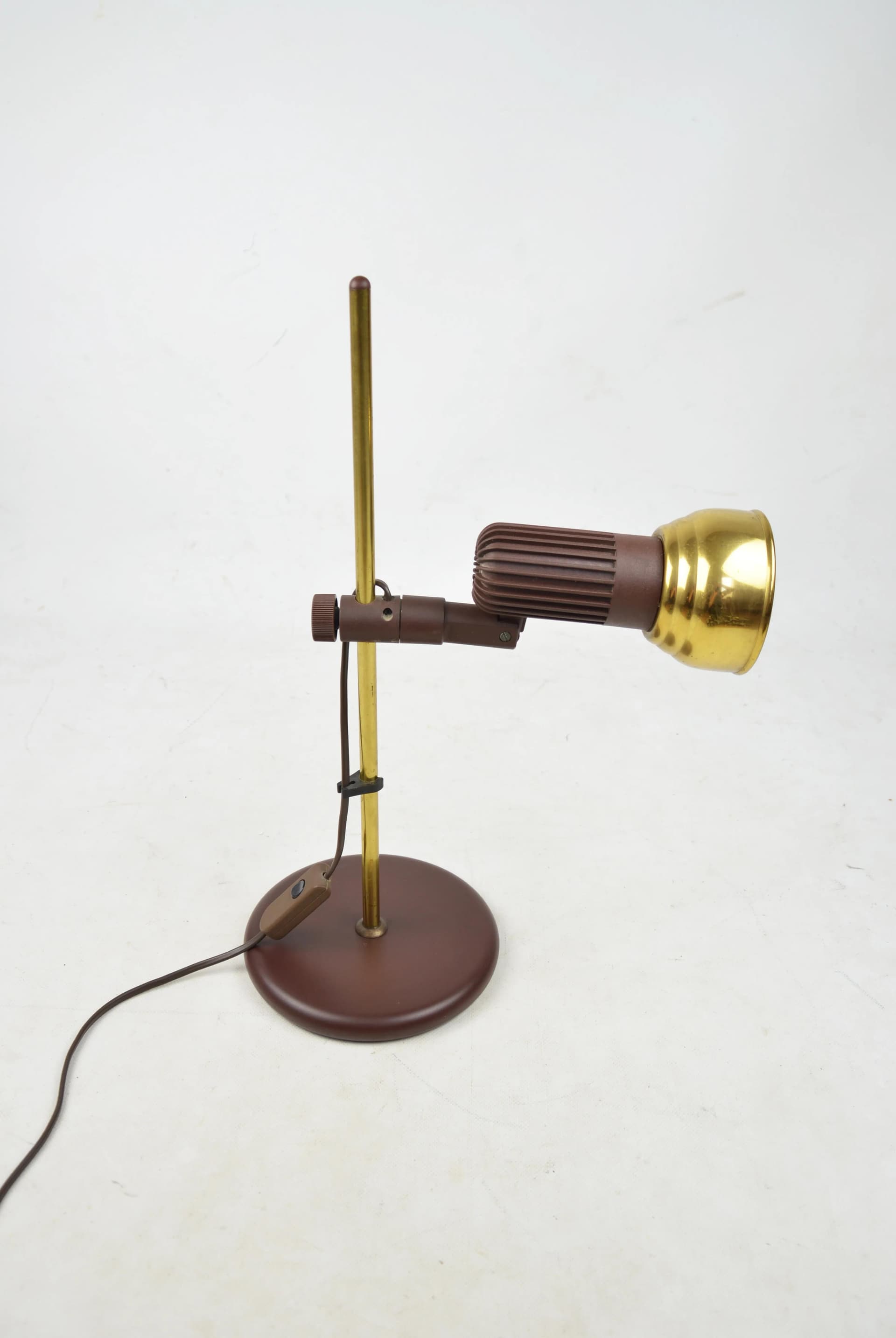 Lampka biurkowa, brązowy złoty, metal, Polska, lata 80. - 86380