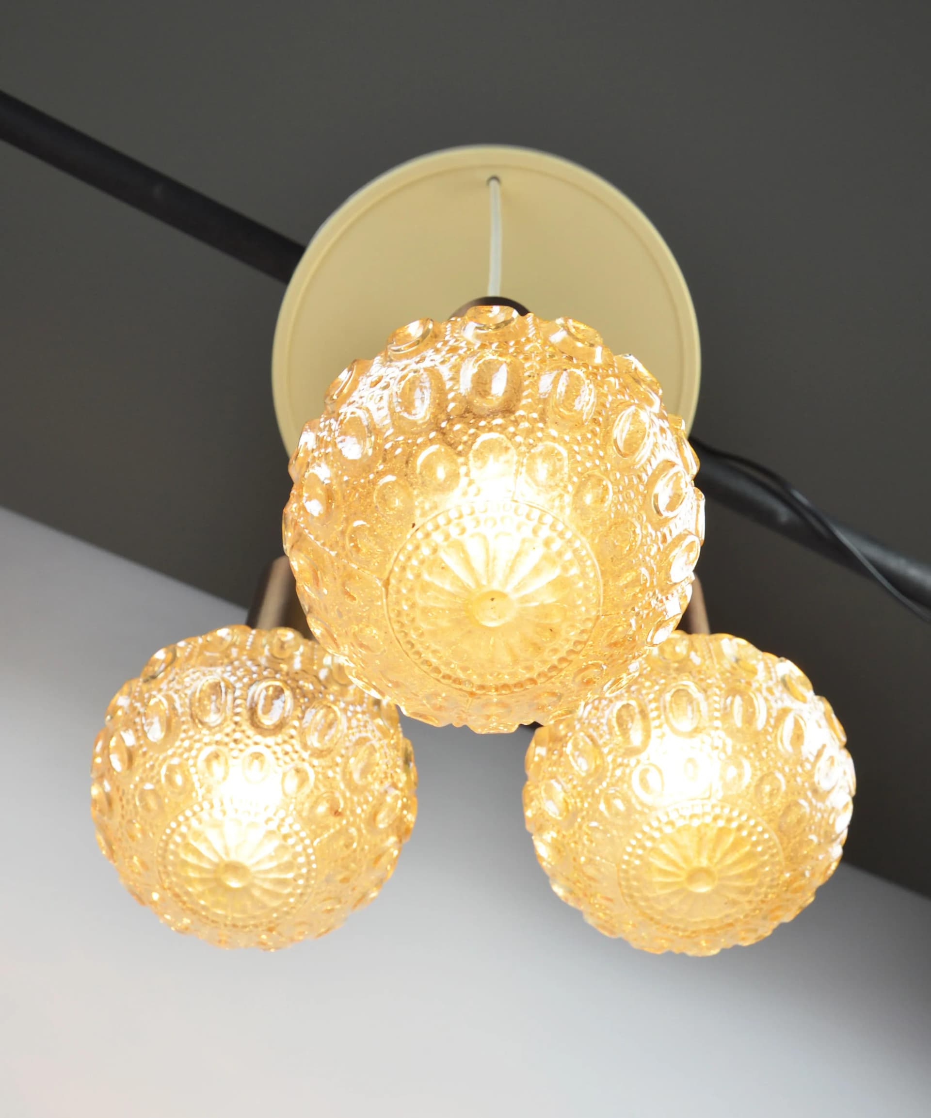 Lampa kaskadowa, pomarańczowy, szkło, Polska, lata 70. - 86312