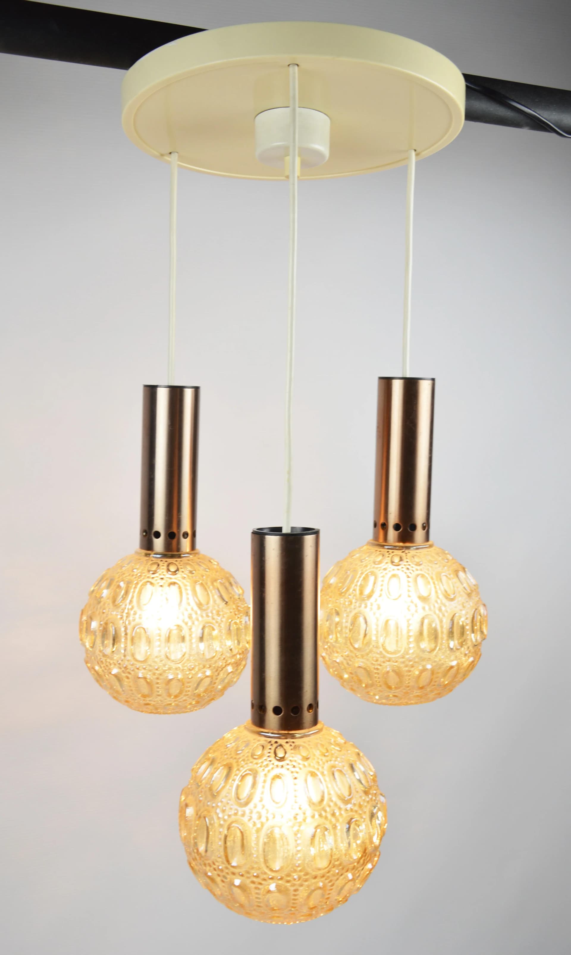 Lampa kaskadowa, pomarańczowy, szkło, Polska, lata 70. - 86315