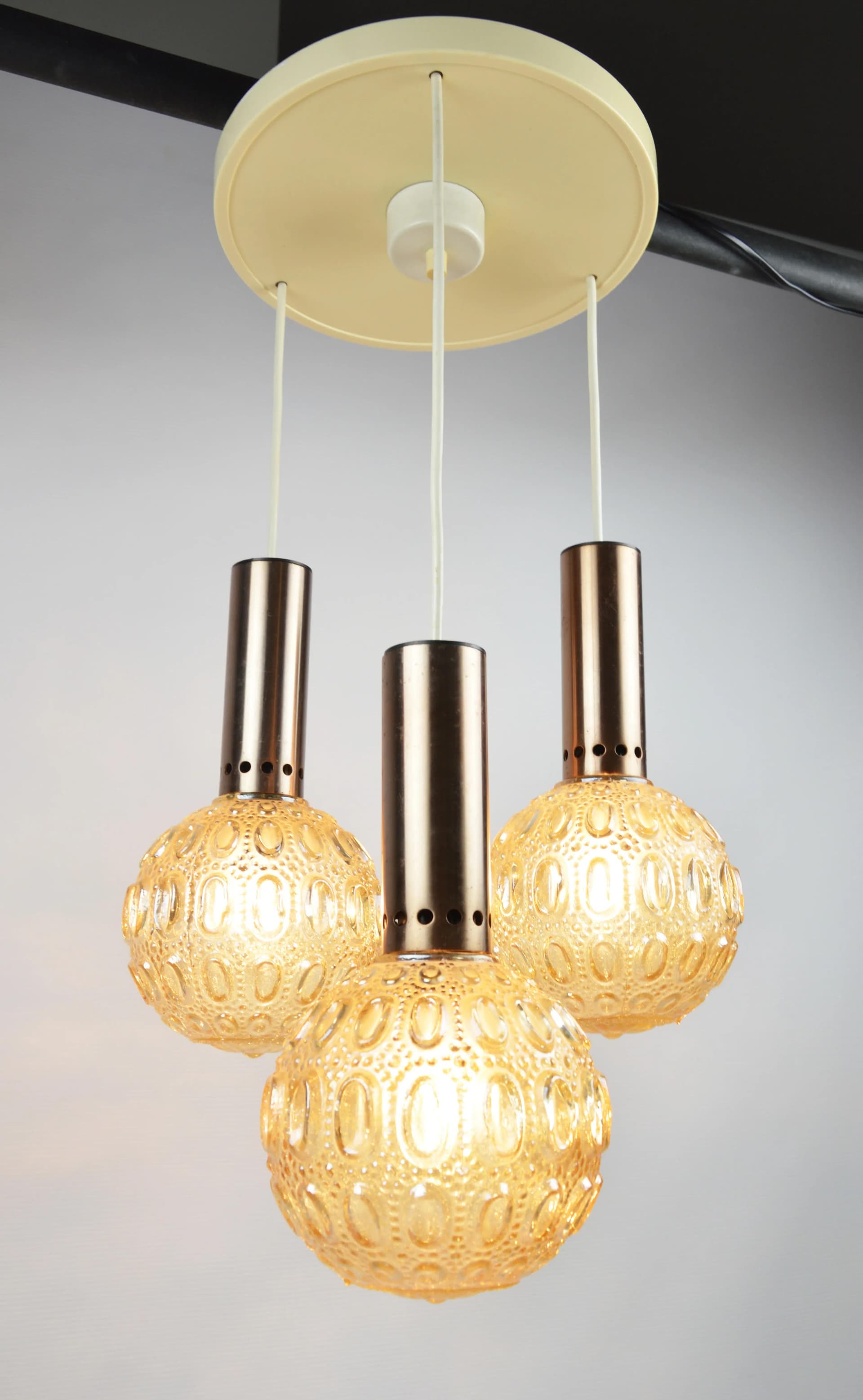 Lampa kaskadowa, pomarańczowy, szkło, Polska, lata 70. - 86309