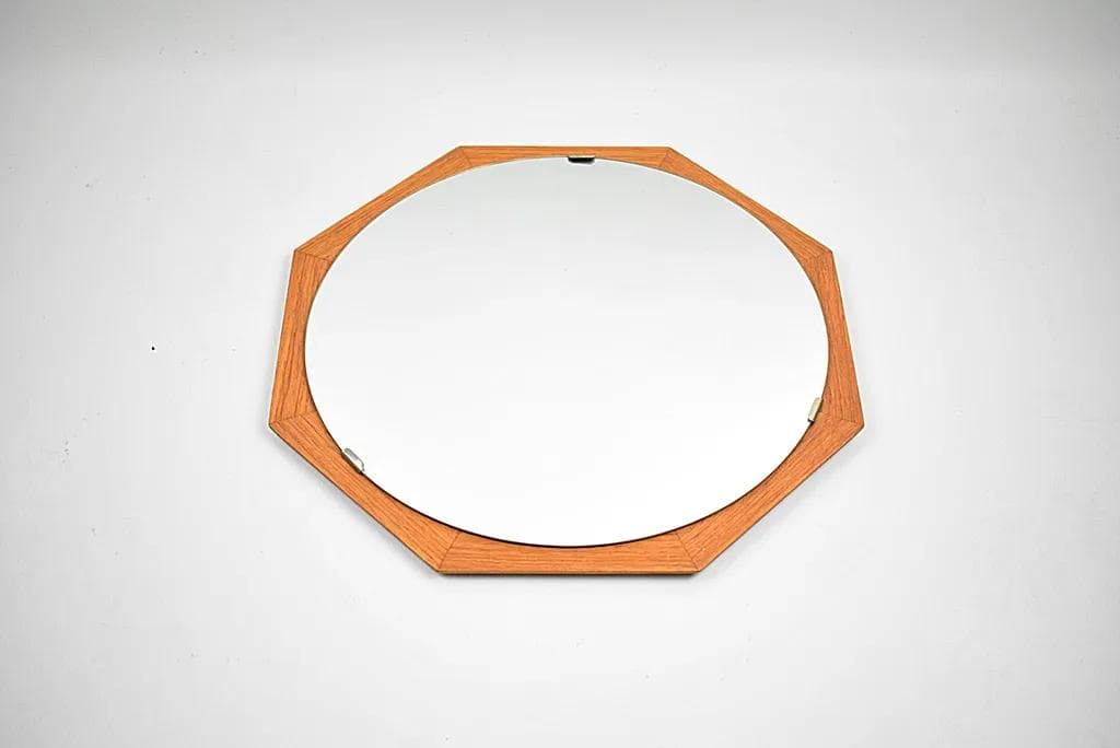 Wall mirror, brown teak wood, Sweden, 1960s. - 86287