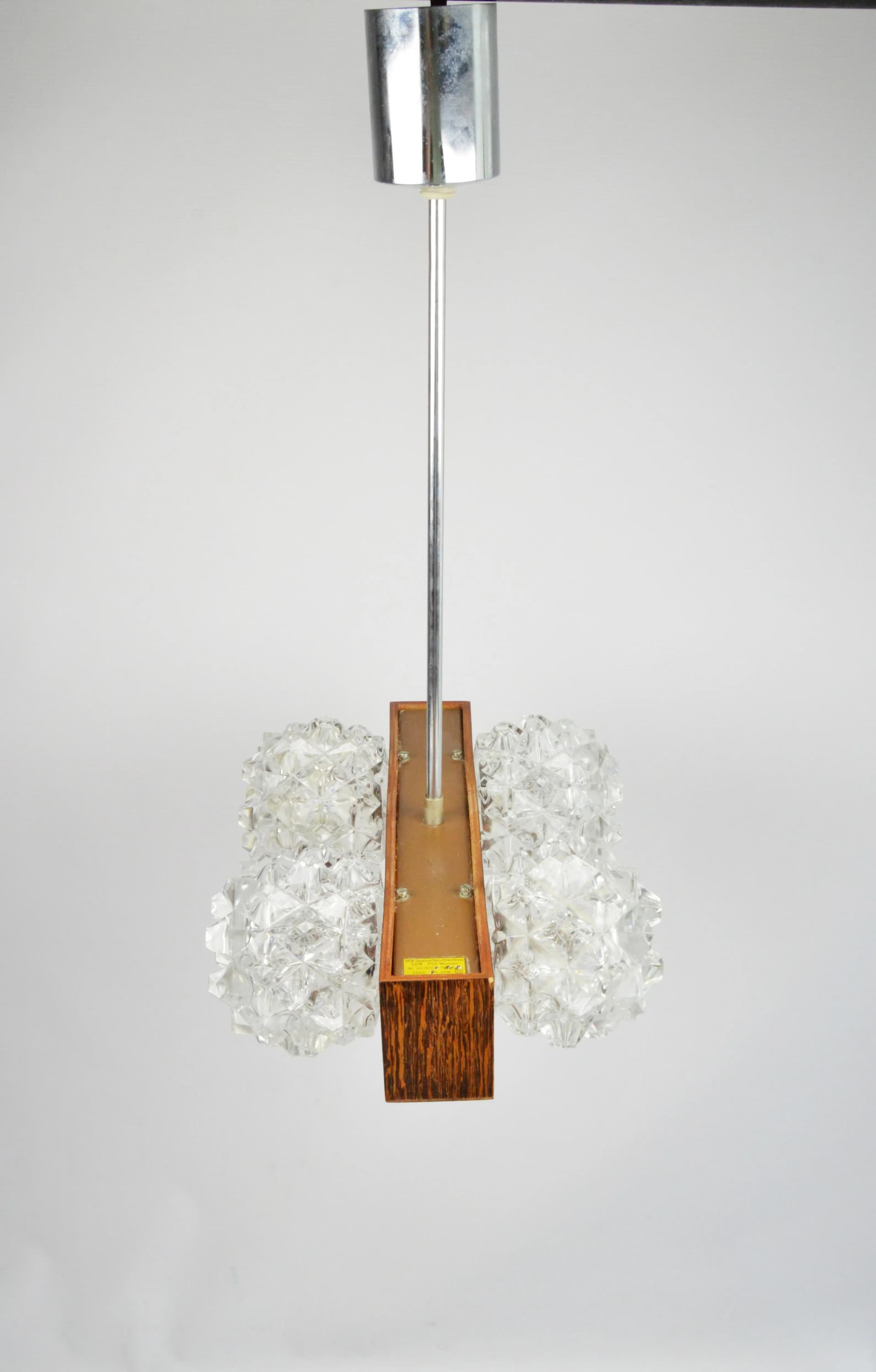 Lampa wisząca, drewno brązowe, szkło przezroczyste, Niemcy, lata 80. - 86162