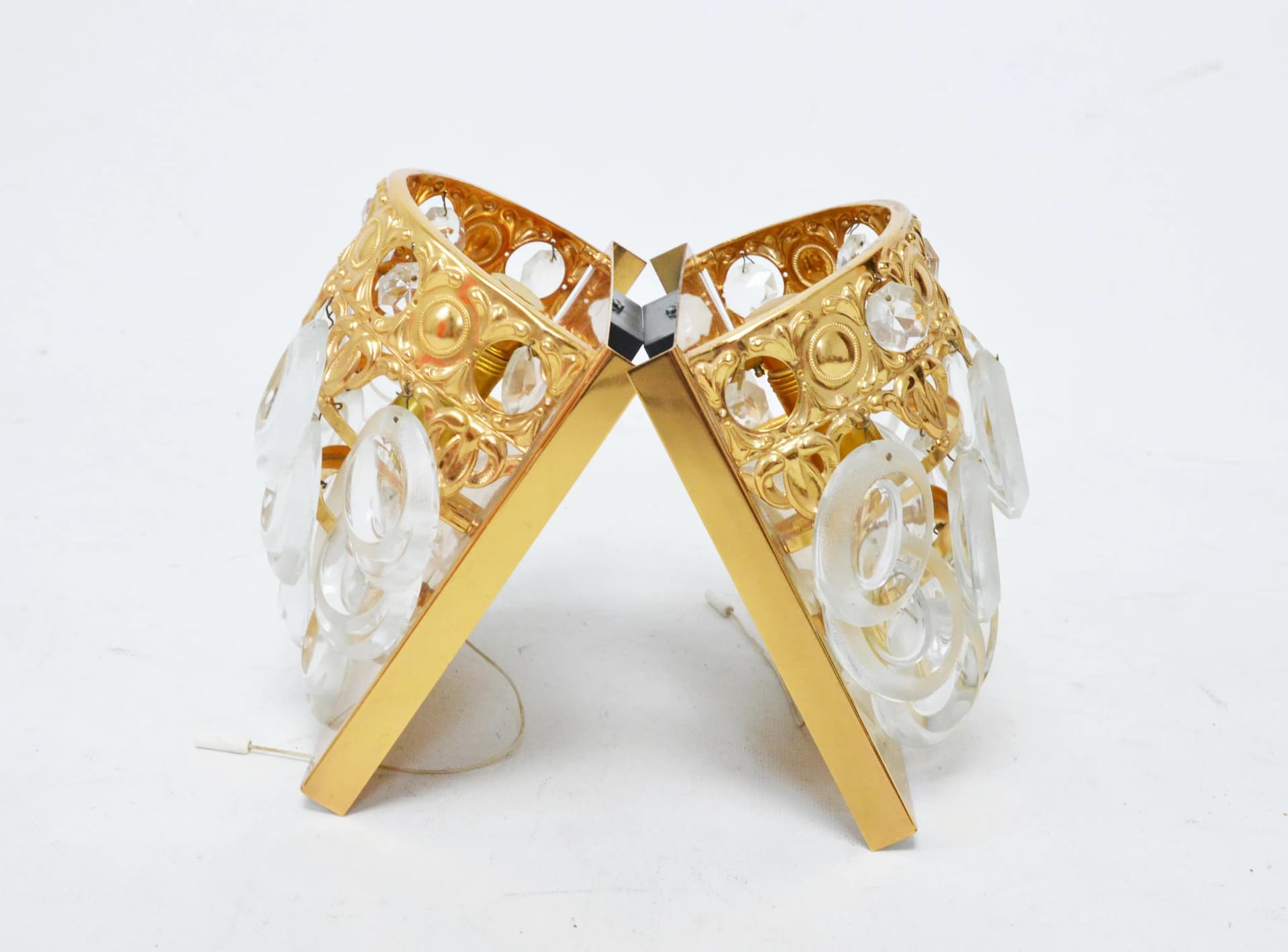 Pair of wall sconces Solken, golden brass, Solken Leuchten, Germany, 1970s. - 86067