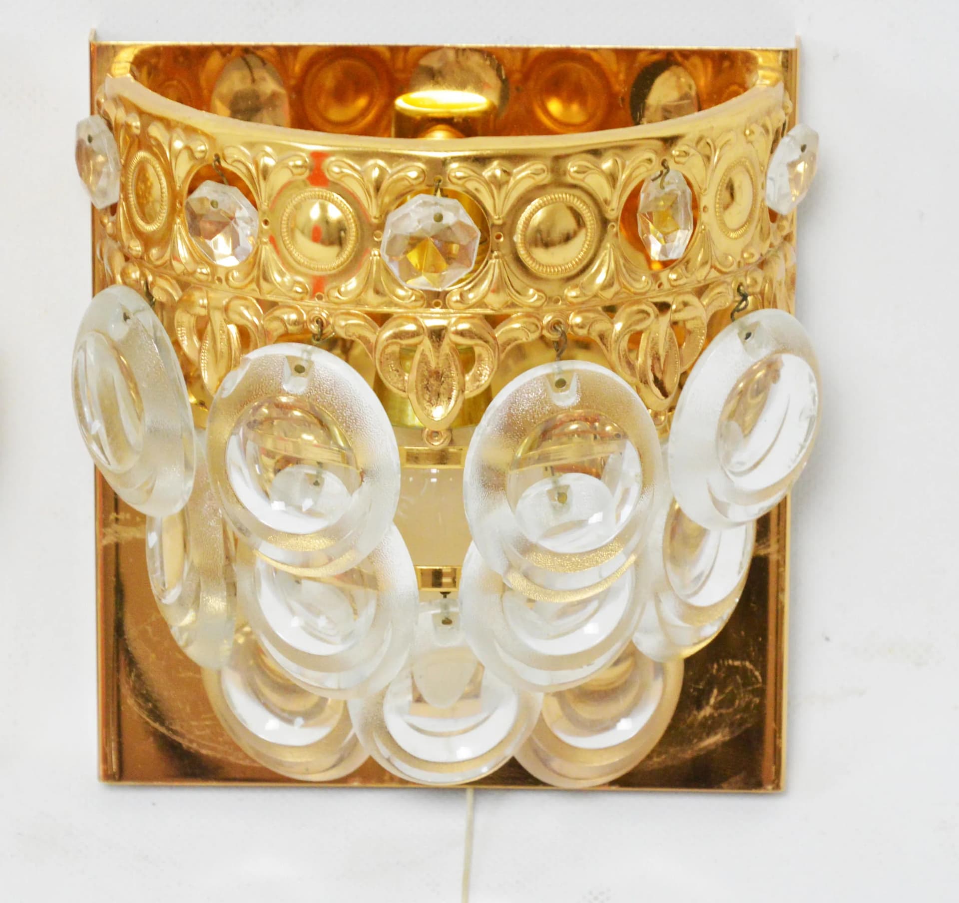 Pair of wall sconces Solken, golden brass, Solken Leuchten, Germany, 1970s. - 86064