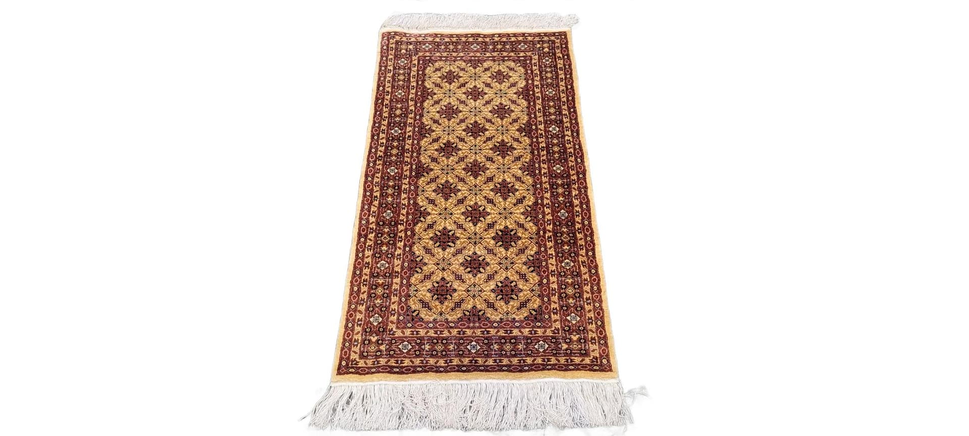 Dywan Ghom, 65x150 cm, złoty, jedwab, Iran